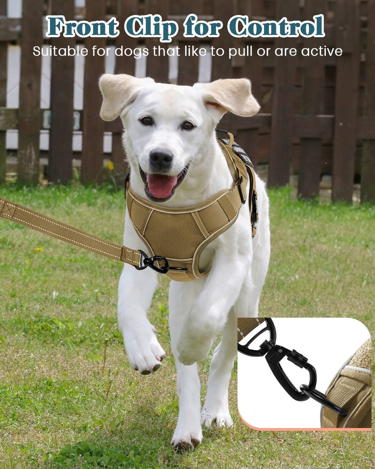 Reflective Service Dog In Training Vest Harness Leash Set For Extra Large Dogs, Adjustable Heavy Duty Brown Padded Dog Harness,