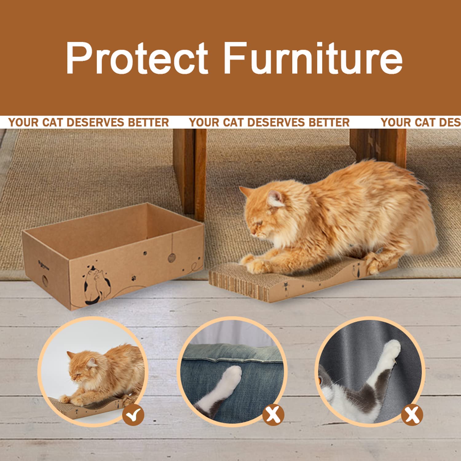 Rubmeow Cat Scratcher Cardboard Scratch Pad Box For Indoor Cats,5Pcs Scratching Board Bed Reversible Durable,With Catnip