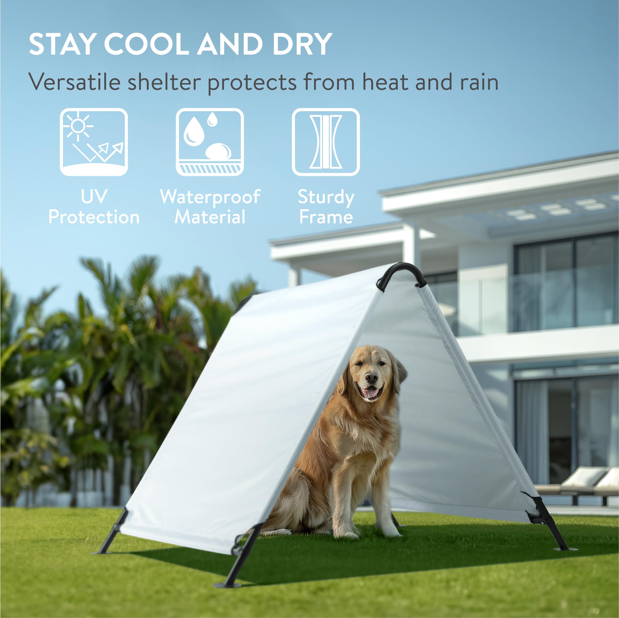 Navaris Triangle Dog Shade Shelter - Uv Protected & Waterproof Outdoor Canopy For Pets - Sturdy Pop Up Tent With Cooling White F