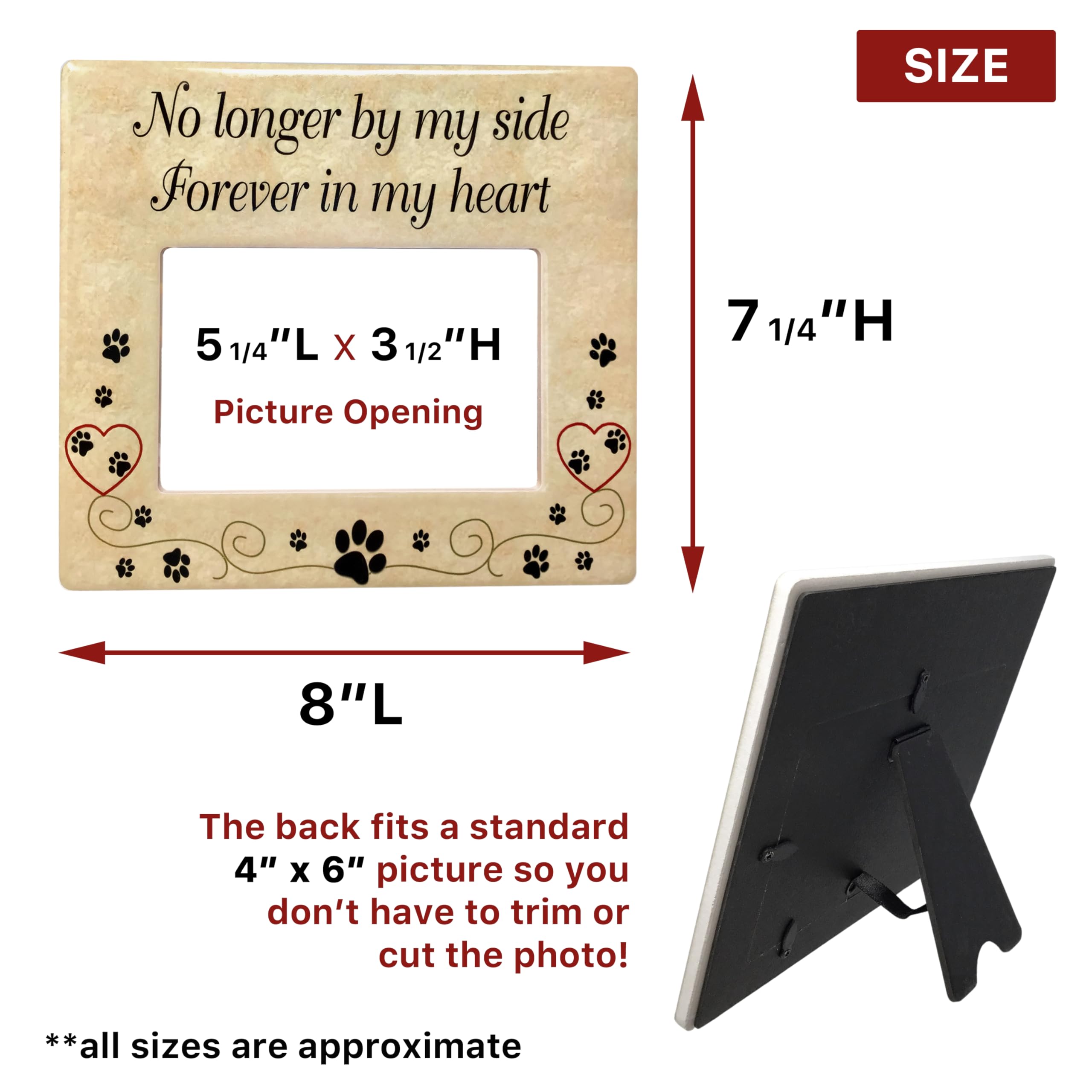 BANBERRY DESIGNS Pet Memorial Ceramic Picture Frame - Set of 2 - No Longer By My Side - Forever in My Heart - Pet Loss Gift - Ph