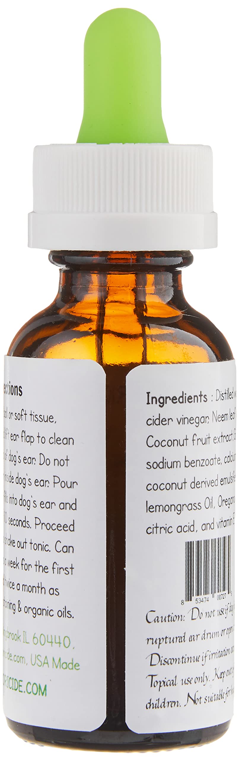 Midoricide Dog Ear Cleaning Tonic - Neem & Lemongrass, Alcohol-Free, 1oz, Brown