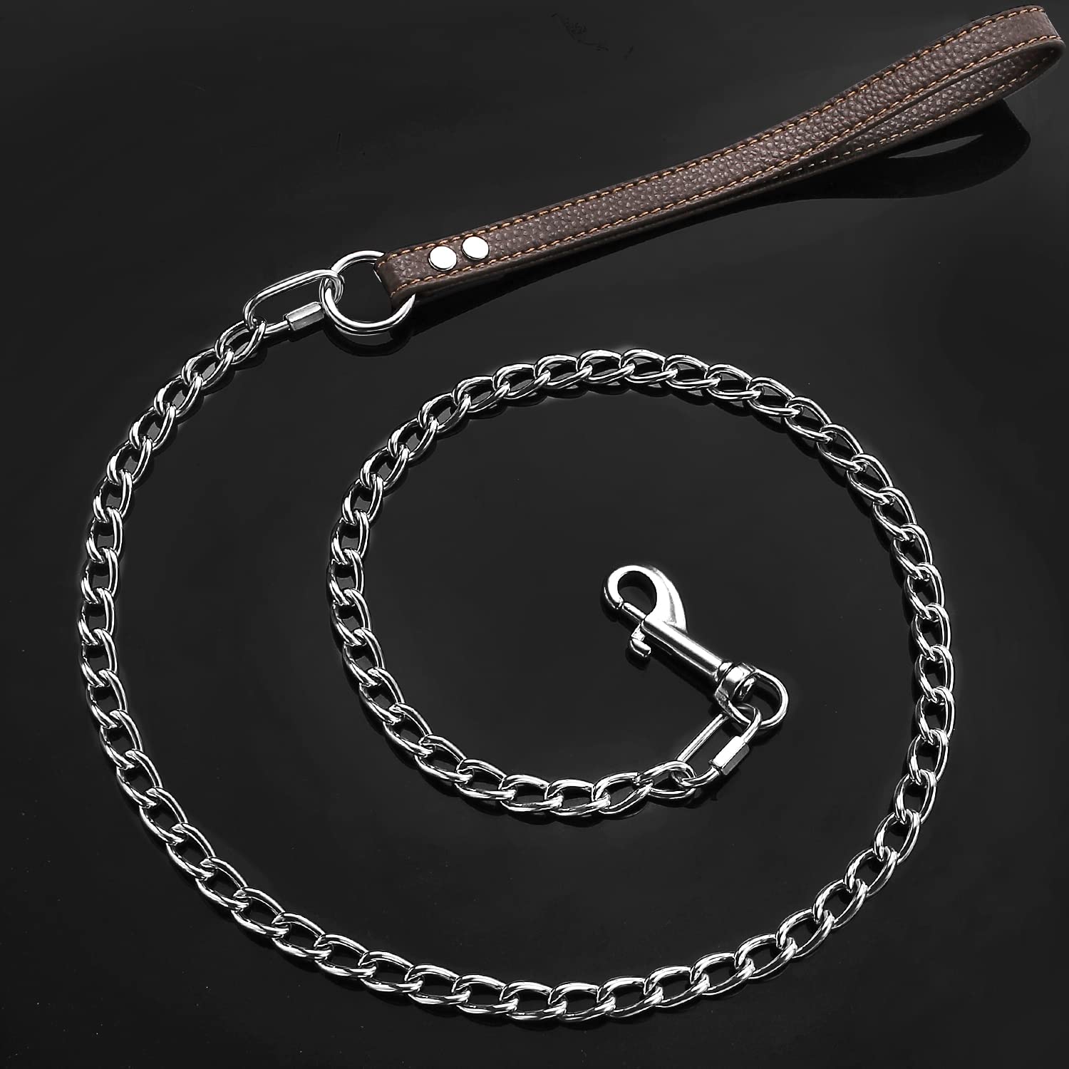 Puroayet Heavy Duty Dog Chain Leash 4Ft/6Ft Chew Proof Stainless Steel Link Leash,Training Walking Leash For Large Medium Size Dogs,With Two Connection Clip,Adjustable Long/Short Dog Leash(4Ft)