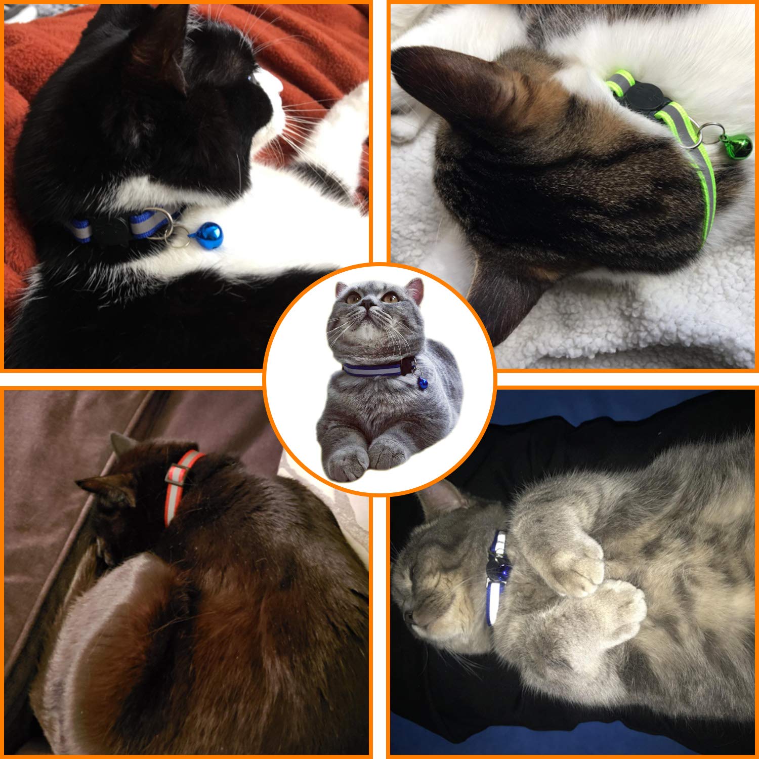 D-Buy Cat Collars With Bell, Breakaway Cat Collars, Reflective Cat Collars, Nylon Cat Collars With Bell, Collars For Cats (4 Colors)