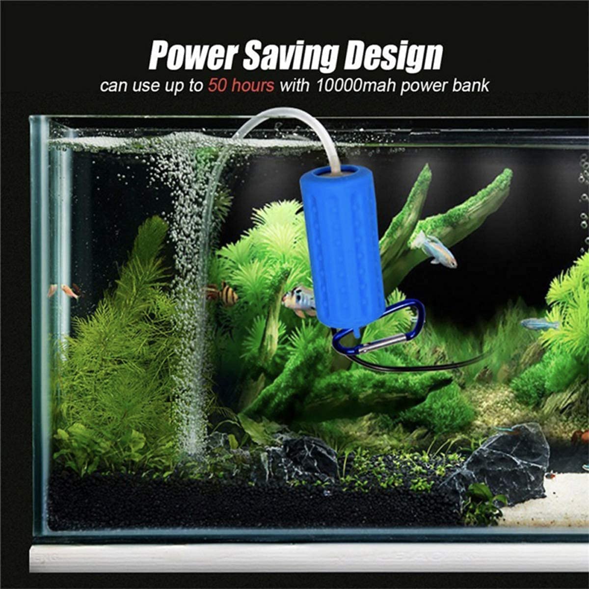Aquarium Usb Air Pump Ultra Quiet Nano Air Pump For Fish Tank With Hanging Buckle And Check Valve (Blue)