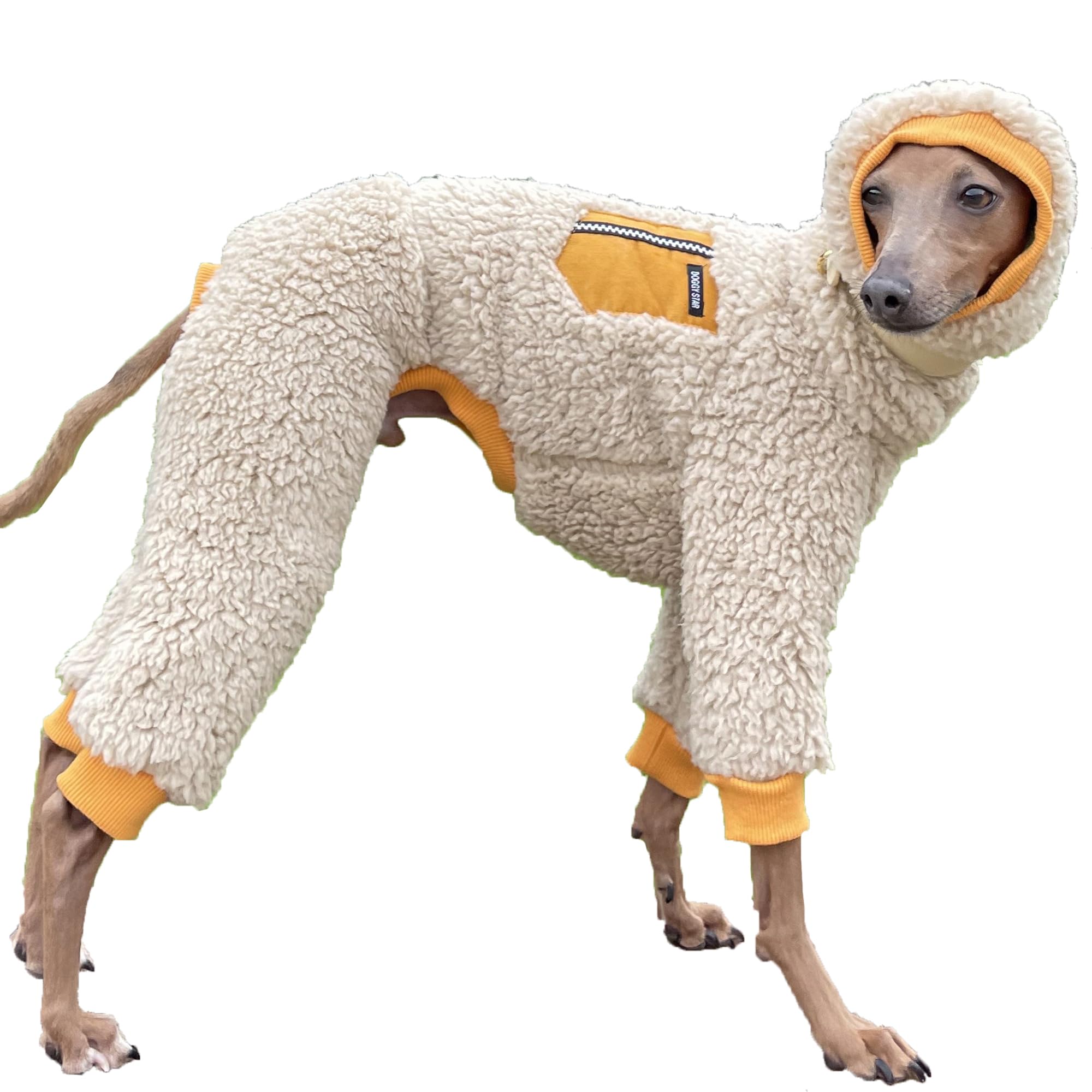 D Doggy Star Italian Greyhound Sweater Turtleneck Outfit Warm Fleece Onesie Clothes Whippet For Dog Coat (M,Mustard Pkt)