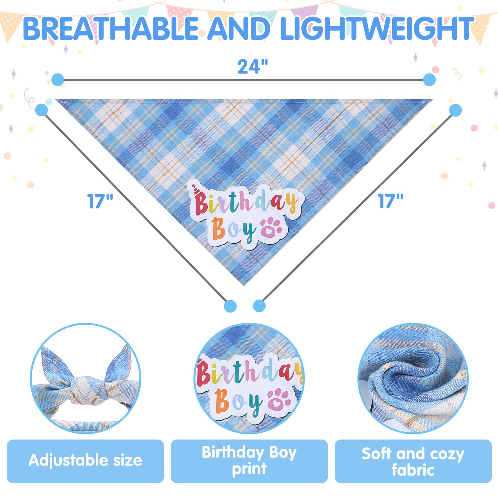 SCENEREAL Dog Birthday Bandana Hat Set, Puppy Birthday Party Supplies for Boys Dogs, Pet Birthday Scarf Outfit with Sign Banner