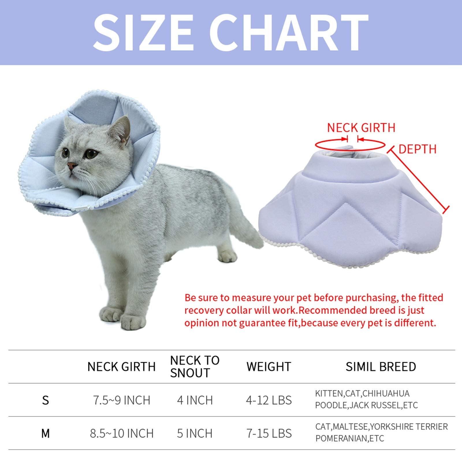WZ PET Soft cat Recovery collar,Adjustable Dog cat cone,Dog Protective cone collar After Surgery,for cats and Puppy,Small,Blue