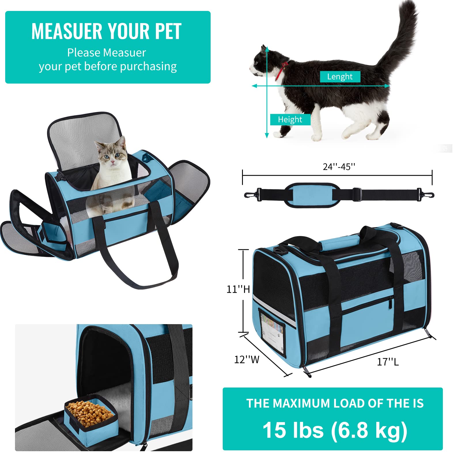 CUSSIOU Airline Approved Pet Carrier Backpack for Cats & Dogs, Expandable Collapsible Cat Carrier with Breathable Mesh & Safety