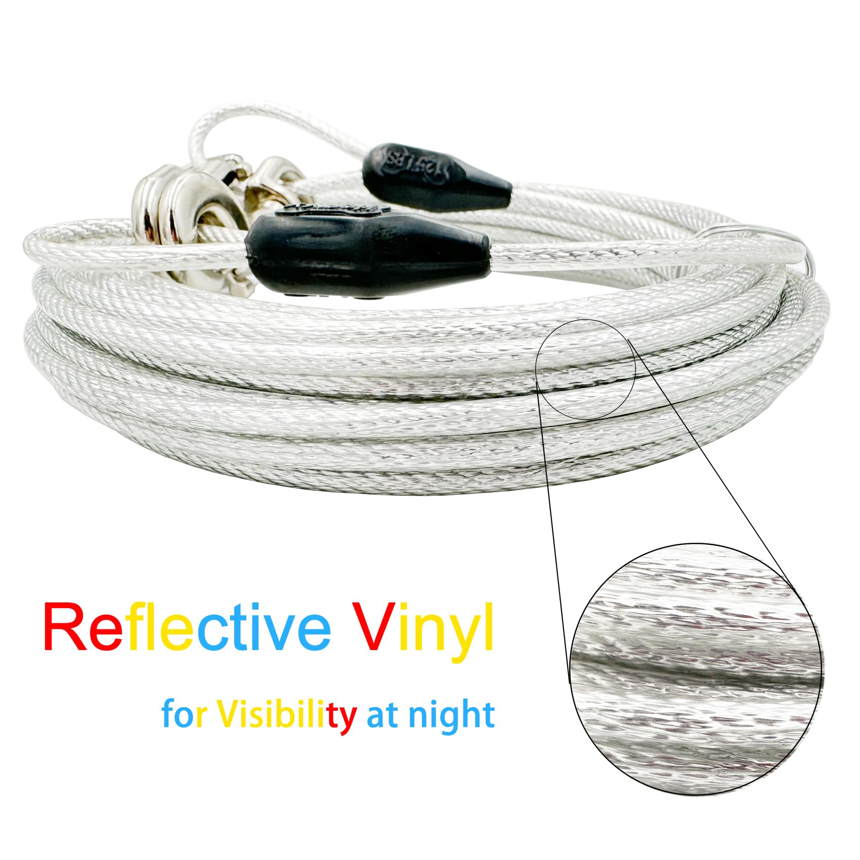 Petest 40Ft Reflective Tie-Out Cable For Heavy Dogs Up To 125 Pounds