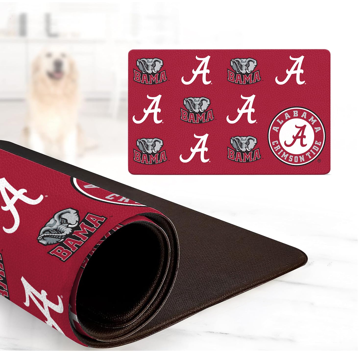 Alabama Crimson Tide Officially Licensed Food and Water Mat for Dogs and Cats | 18 x 29 | Non-Slip | Water-Proof