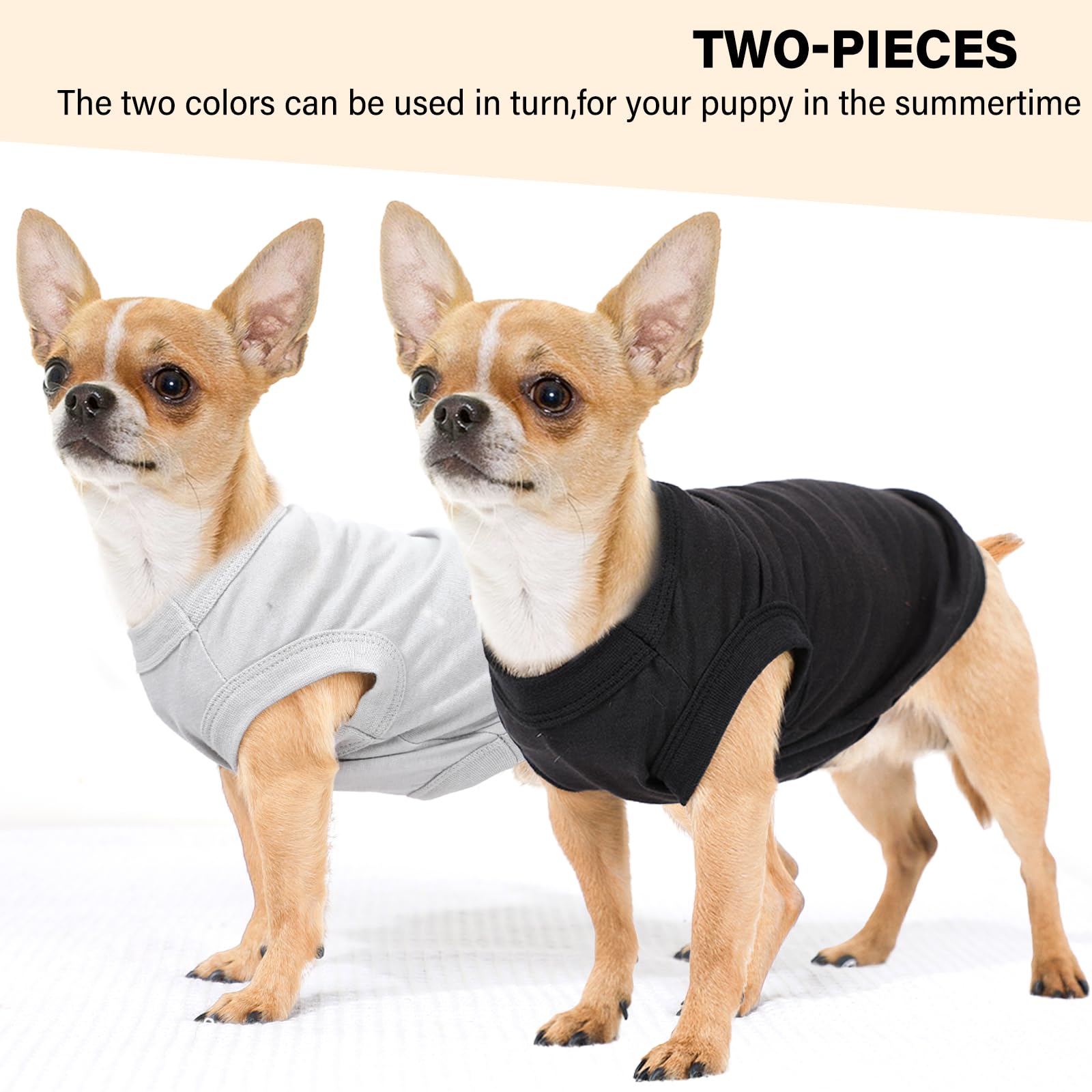 2-Pack Dog Shirts Summer Puppy Clothes Solid Color Sleeveless Pet T Shirts Dog Clothes For Small Medium Dogs Cats, Medium, Black
