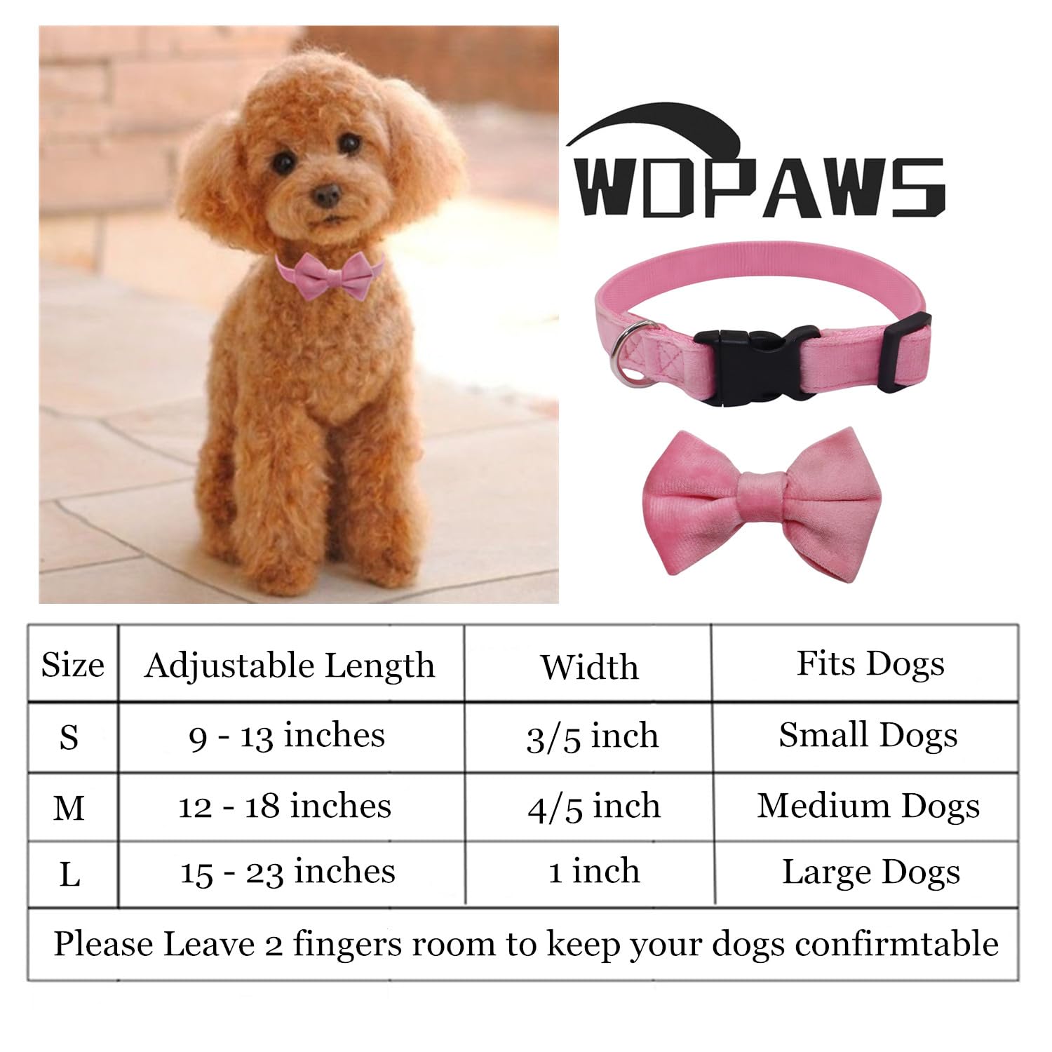 Wdpaws Dog Collar With Bowtie Soft Velvet Material With Quick Release Buckle For Medium Dogs (Pink, M)