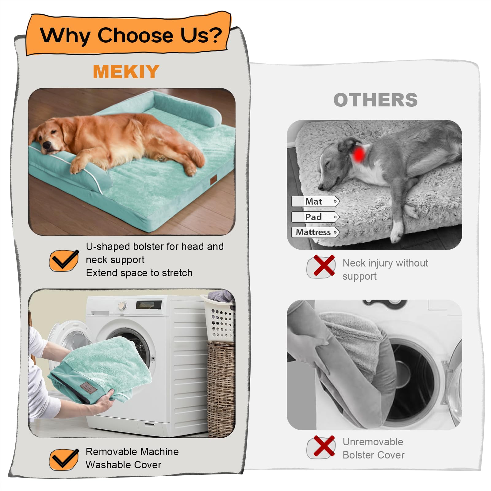 Orthopedic Large Dog Bed Washable, Orthopedic Dog Beds With Removable Cover, Large X Xl Pet Dog With Bolster, Washable Aqua Blue Large Dog Beds With Egg Foam For Medium Large Dogs