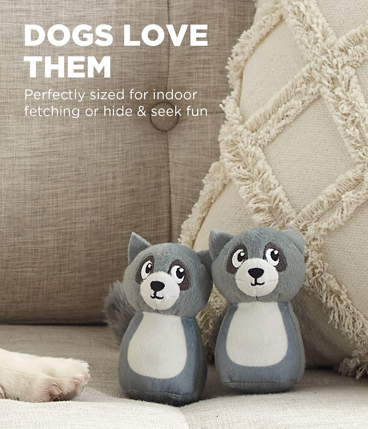 Outward Hound Plush Replacement Dog Toys - Squeakin' Raccoon - 3 Pack, Polyester, Model 70475