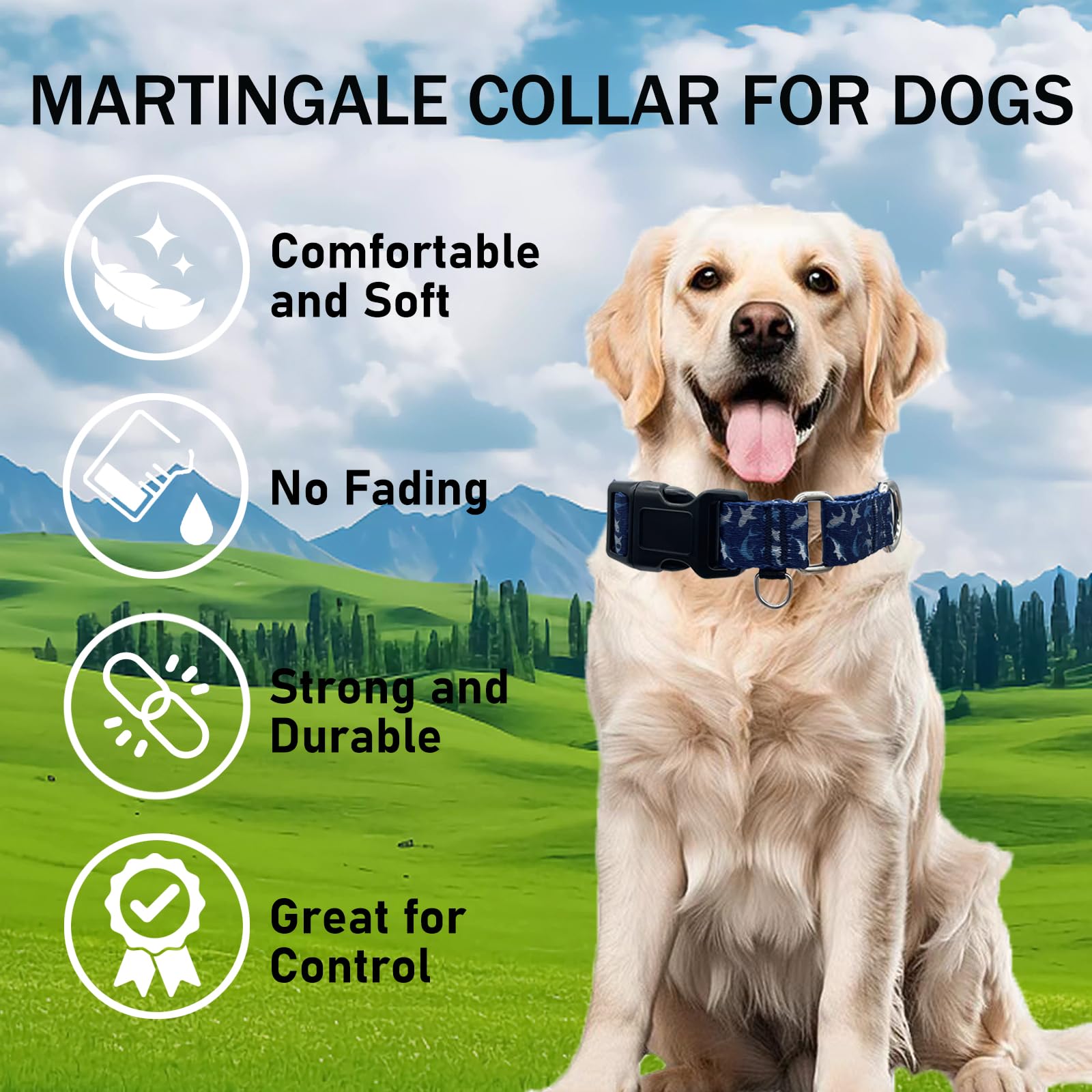 Fidohug Martingale Collar For Dogs With Buckle Shark Dog Collar Adjustable Soft Nylon Boy Dog Collars For Extra Large Dogs, Deep