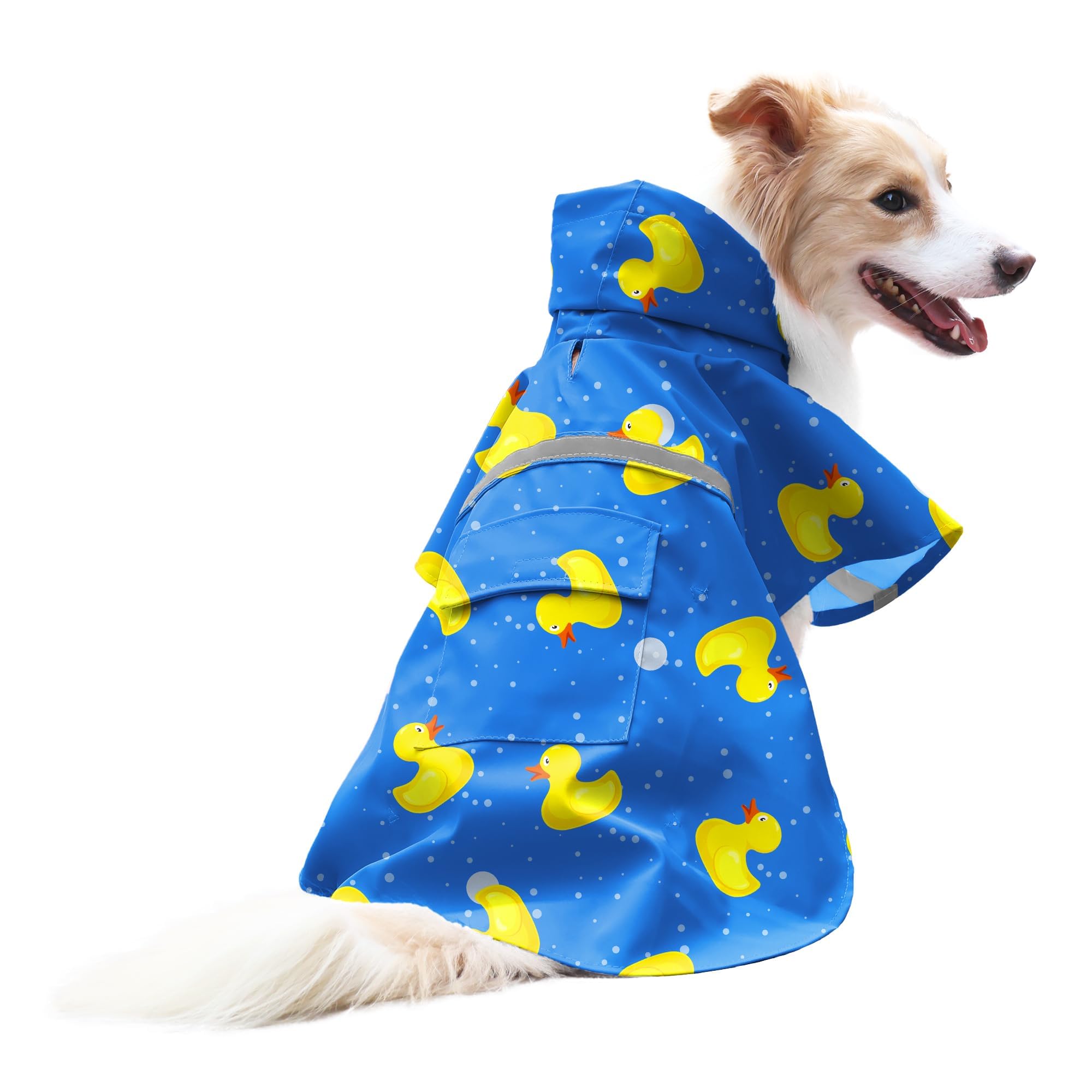 Nacoco Large Dog Raincoat Adjustable-Pet Rubber Ducks Yellow Water Proof Clothes Lightweight Rain Jacket Poncho Hoodies With Str