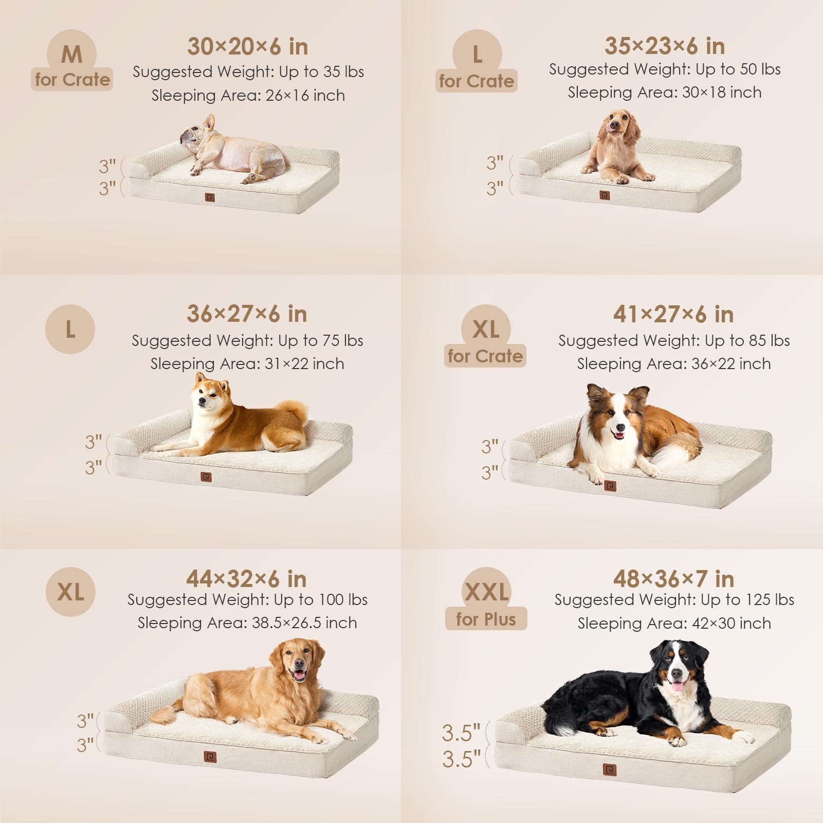 Eheyciga Memory Foam Orthopedic Dog Beds Large Sized Dog, Washable Dog Bed With Waterproof Lining Removable Cover, Dog Sofa Bed With Nonskid Bottom Pet Couch Bed, 36X27 Inches, Beige