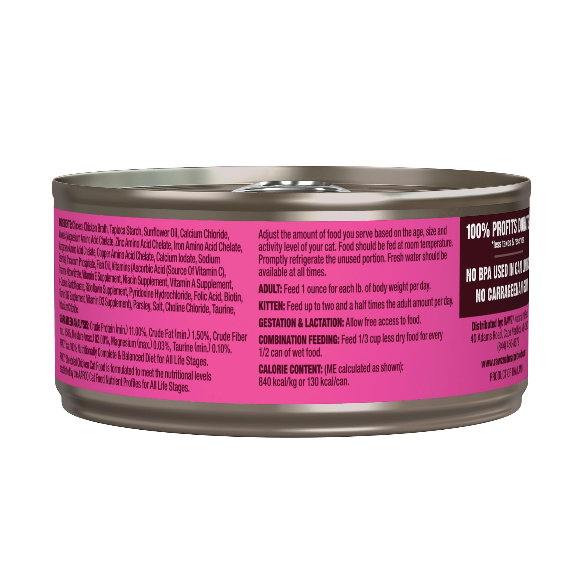 Rawz Natural Premium Shredded Canned Cat Wet Food - Made with Real Meat Ingredients No BPA or Gums - 5.5oz Cans 24 Count (Chicke
