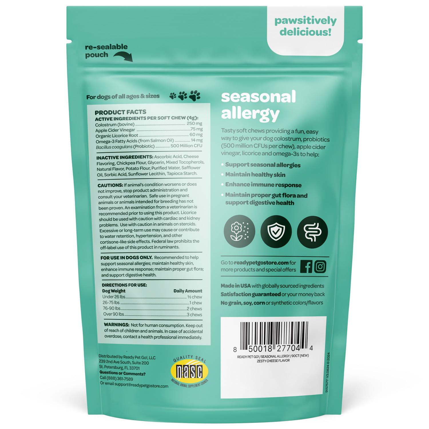 Dog Allergy Chews with Probiotics | Seasonal Allergy Chews for Dogs with Wild Alaskan Salmon Oil & Colostrum | Environmental Dog