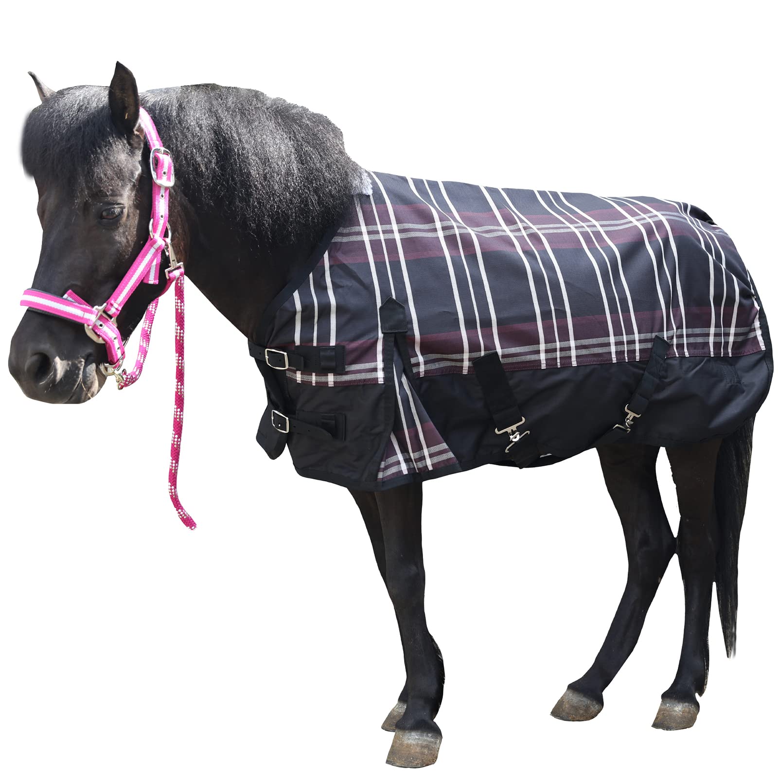 600 Denier Ripstop Poly Waterproof Miniature Horse Sheet, 0G Fill Light Weight Mini Horse Turnout Rain Sheet Redplaid 42