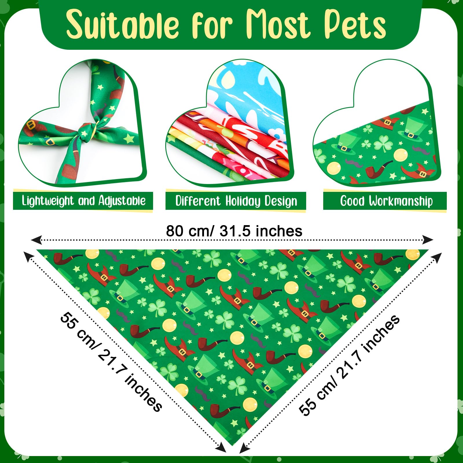 Kigeli 120 Pcs Holiday Dog Bandanas Bulk Valentine'S Day Bandana For Dogs St. Patrick'S Day Easter Holiday Puppy Scarf Set Trian