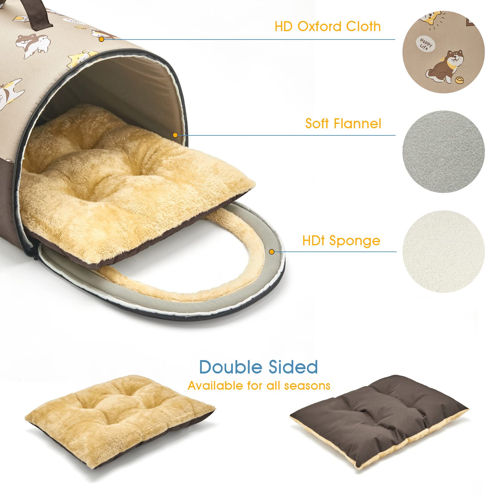 Jiupety Indoor Dog House, 2 In 1 Portable Foldable House Bed With Cover, Pet Tent & Cave Bed For Small Medium Dog, L(24''  18''