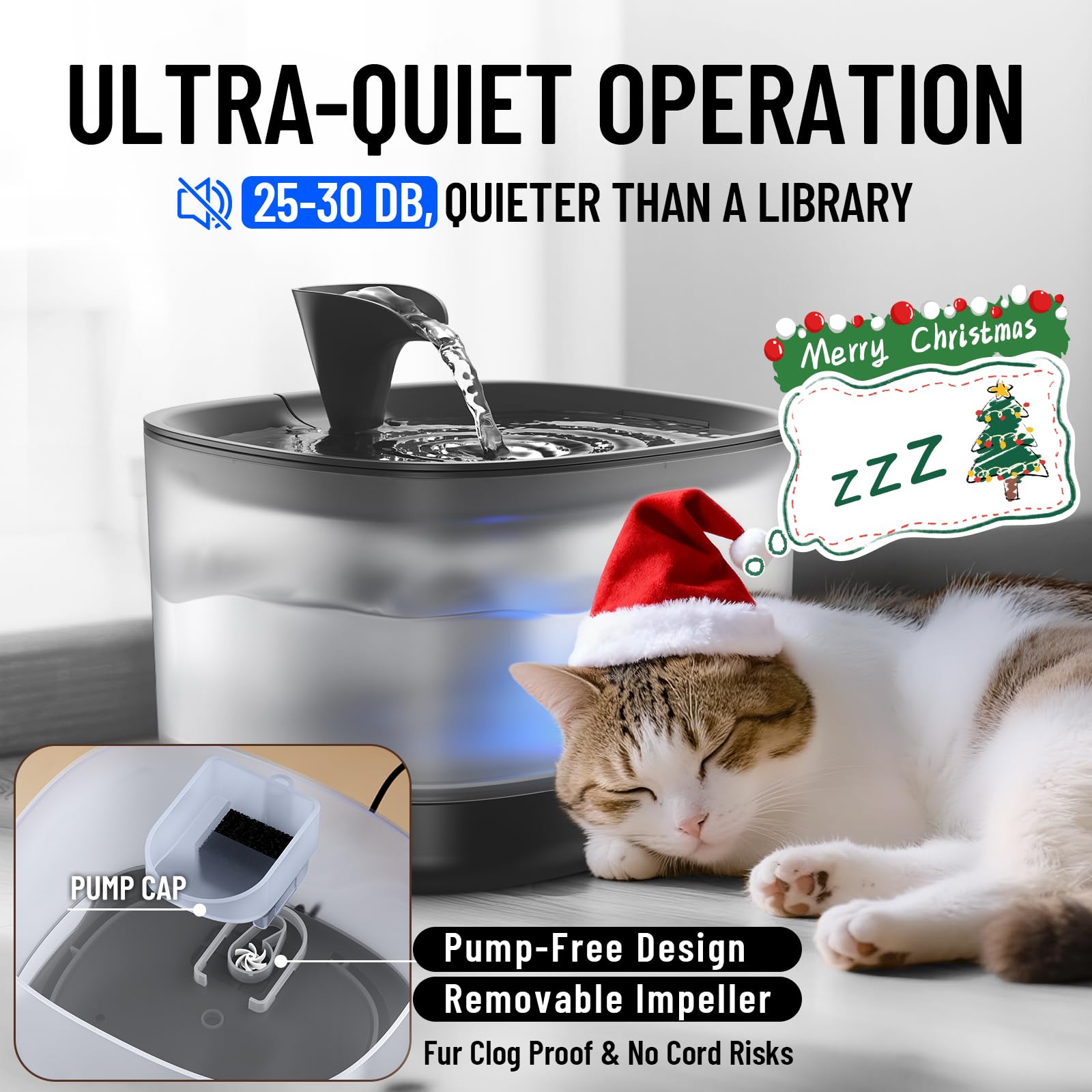 Veken Cat Water Fountain with Detachable Tank, 6 Filters & 6 Sponges, Easy to Clean & Assemble, 84oz/2.5L Pet Drinking Dispenser