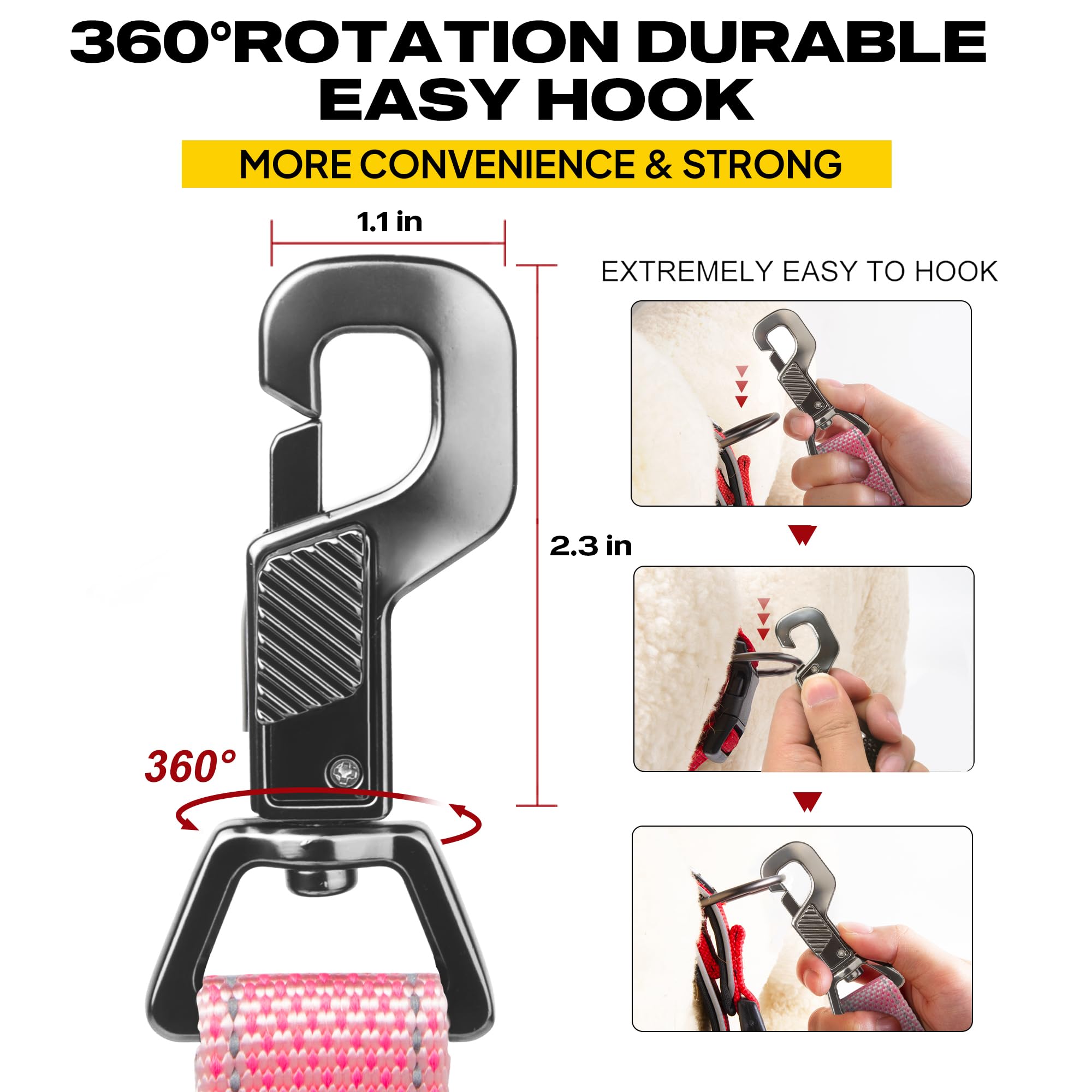 Fida 5 Ft Heavy Duty Dog Leash With 2 Comfortable Padded Handles, Traffic Handle & Advanced Easy Snap Hook, Reflective Walking Lead For Large, Medium & Small Breed Dogs, Pink