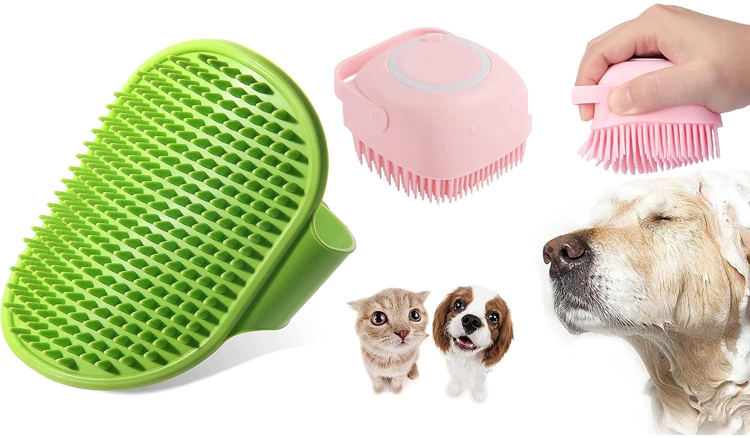 Pack Of 2 Dog Grooming Brush, Pet Shampoo Bath Brush Soothing Massage Rubber Dog Bath Brush, Pet Massage Brush Shampoo Dispenser