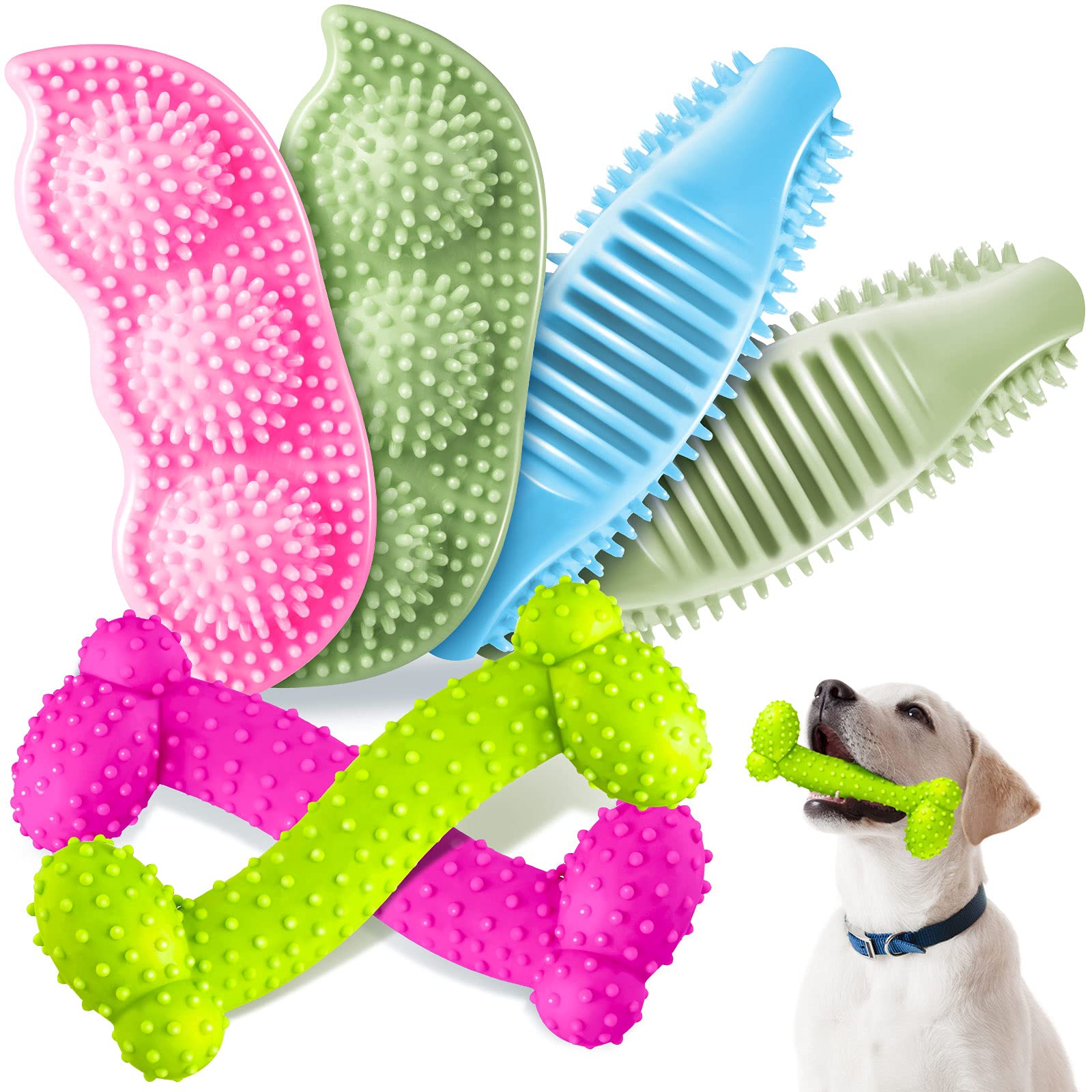 Skylety 6 Pieces Puppy Teething Chew Rings Toys Rubber BoneShaped Puppy Teething Toy Pet Teething Toy For 28 Months Cleaning A