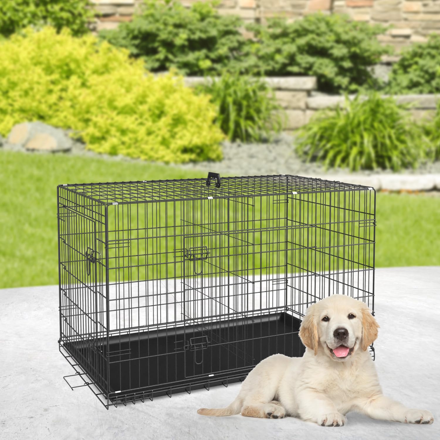 Bestpet Dog Crate Dog Cage Dog Kennel Metal Wire Double-Door Folding Pet Animal Pet Cage With Plastic Tray And Handle For Small