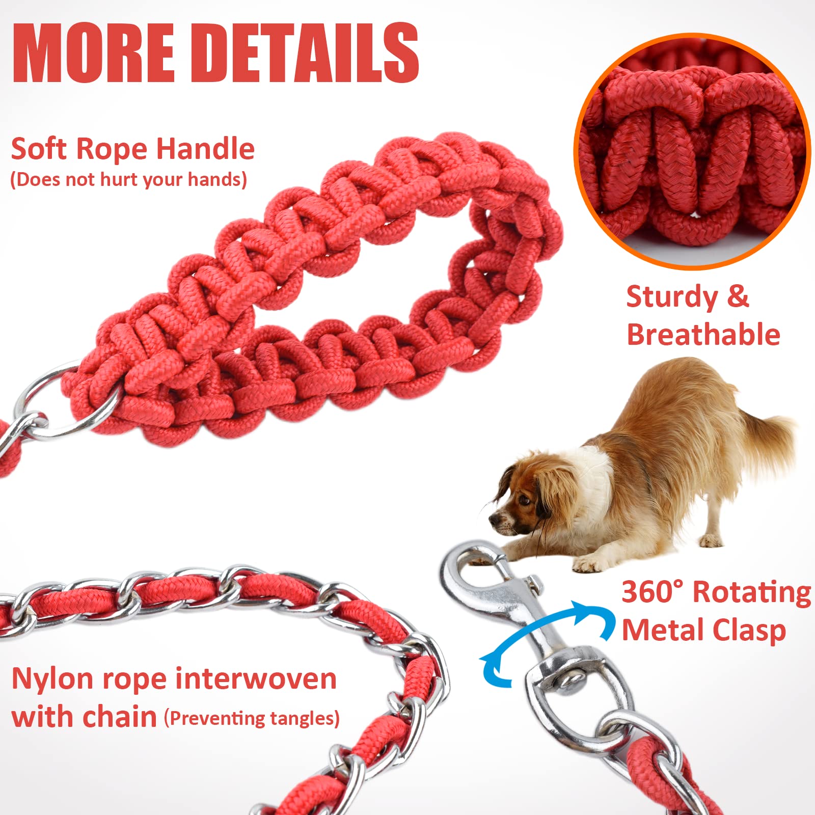 Cdycam Chain Dog Leash Chew Proof Dog Leash For Medium Large Dogs, 5.5 Ft Heavy Duty Metal Leashes With Anti Bite Rope Handle Fo