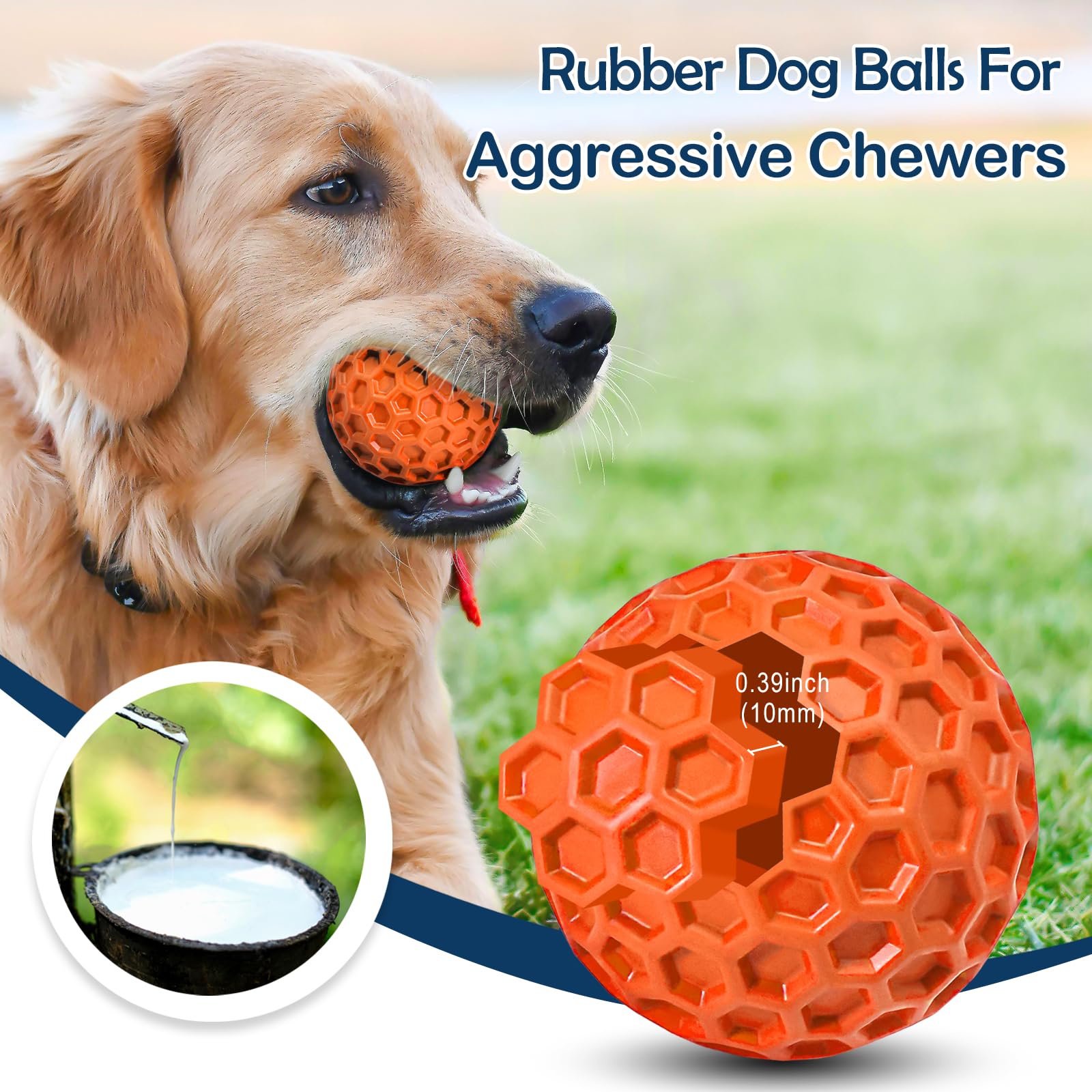 Cheodin 2 Pack Indestructible Squeaky Dog Balls For Aggressive Chewers, Durable Rubber Chew Toys For Teething, Anxiety Relief Pe