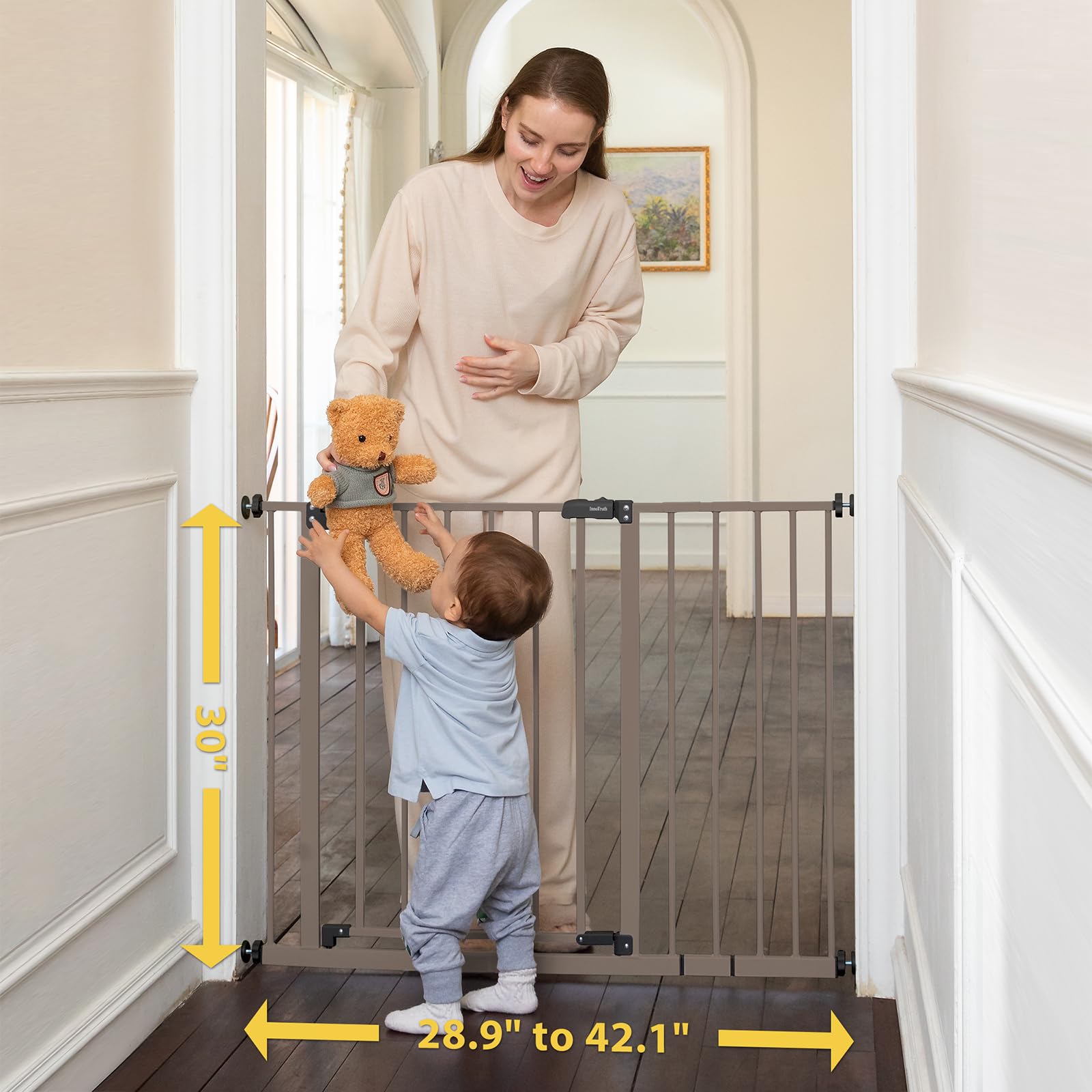 Mom's Choice Award-InnoTruth Baby Gate for Doorways 28.9-42.1'' Wide, Dog Gate for The House Easy Step Walk Thro Expanded Two-Wa