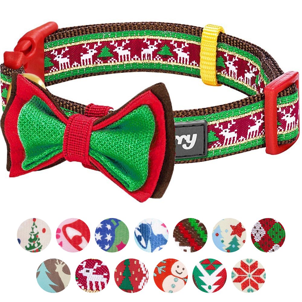 Blueberry Pet 4 Patterns Christmas Santa Claus'S Reindeer Adjustable Dog Collar With Detachable Bow Tie, Small, Neck 12'-16'