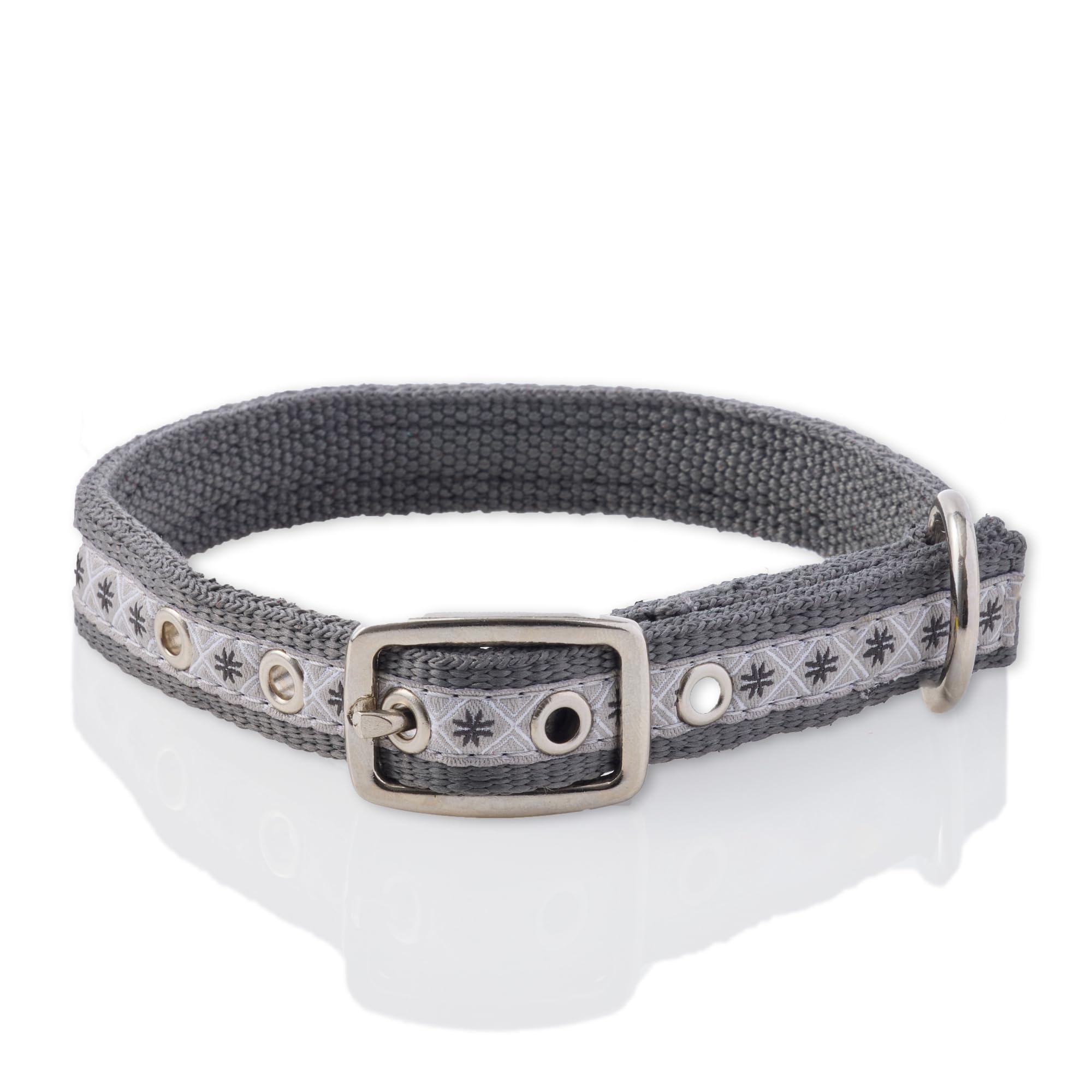 Pet Passion Adjustable Recycled Ribbon Dog Collar For All Pet Breeds, Fair Isle Gray, X-Large