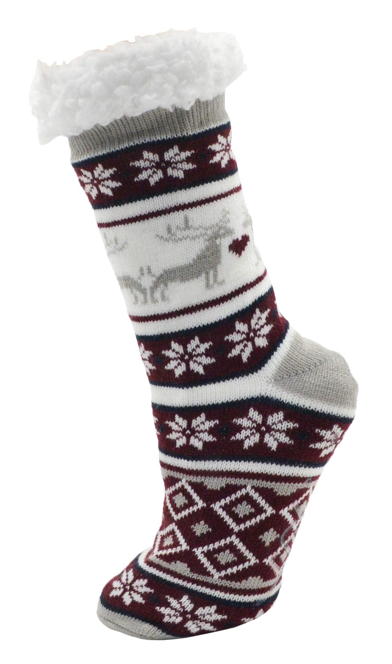 Fluffy Thermal Sherpa Socks, 3 Pairs for Women, Ultra Soft Slipper christmas Winter Non Skid (Fair Isle c)