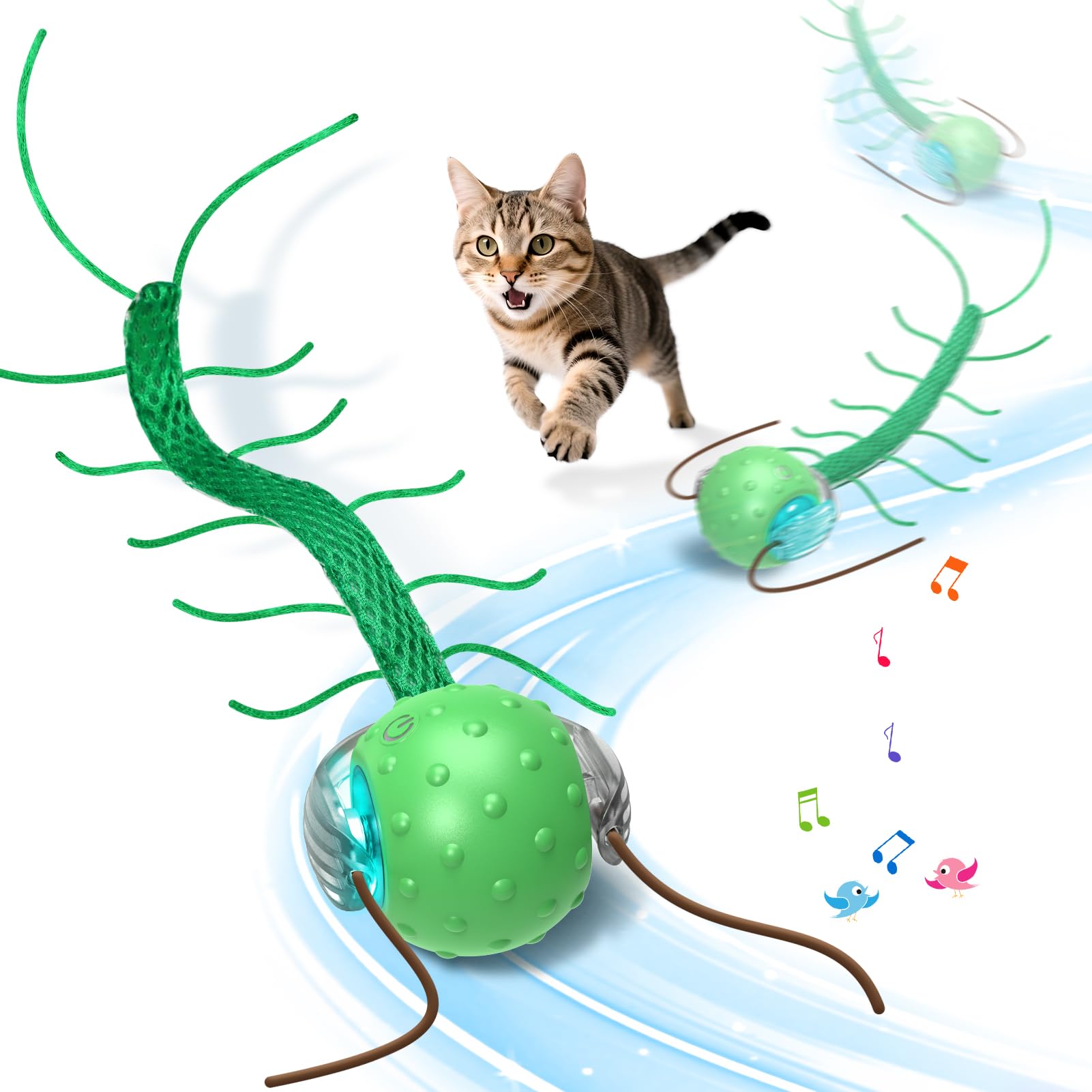 Giociv Interactive Cat Toys for Bored Cats, with Chirping, Centipede Motion Wake-up Super Motor Cat Ball on Rug