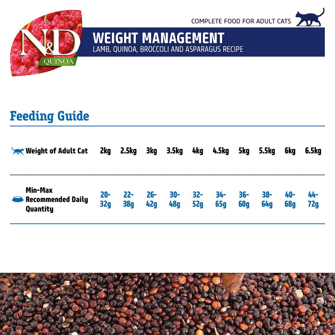 Farmina N&D, Quinoa Weight Management Lamb Quinoa Broccoli and Asparagus Recipe Adult Dry Cat Food, 3.3lb