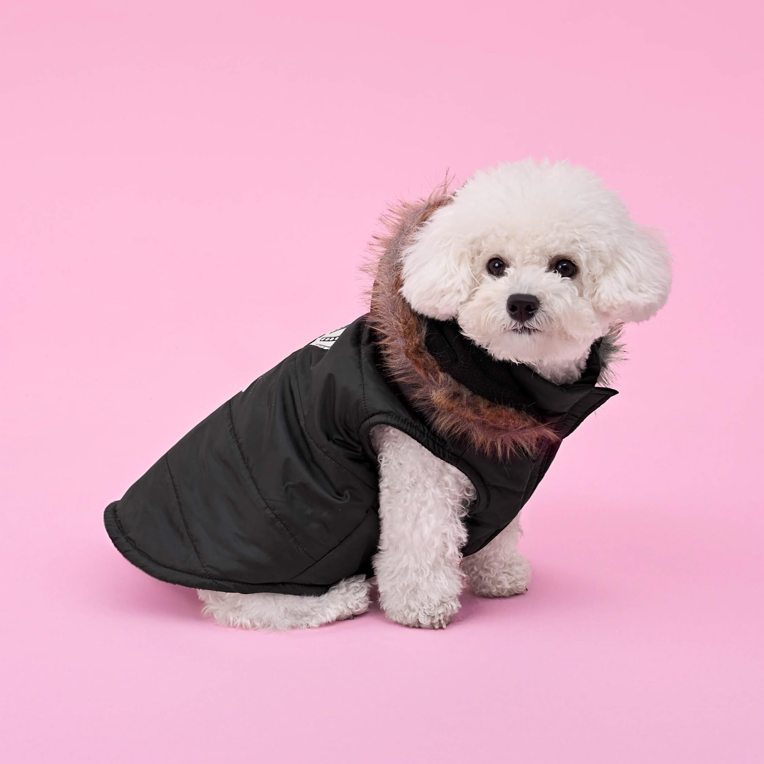 Juicy Couture Faux Fur Hooded Pet Jacket - XS/S - Black - Stylish & Cozy for Dogs and Cats