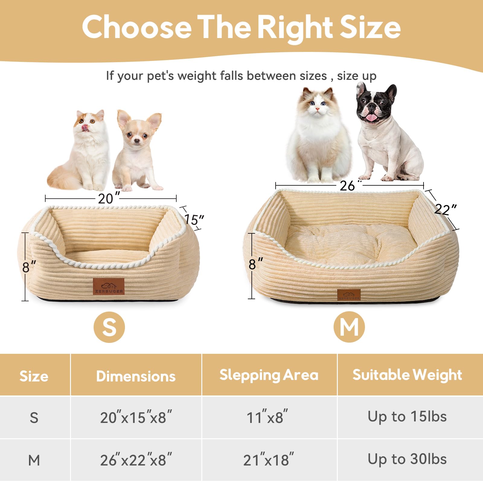 Zerbuger Rectangle Cat Dog Bed For Large Medium Small Pets Indoor Outdoor Machine Washable Sleeping Sofa Non-Slip Bottom Soft Pu