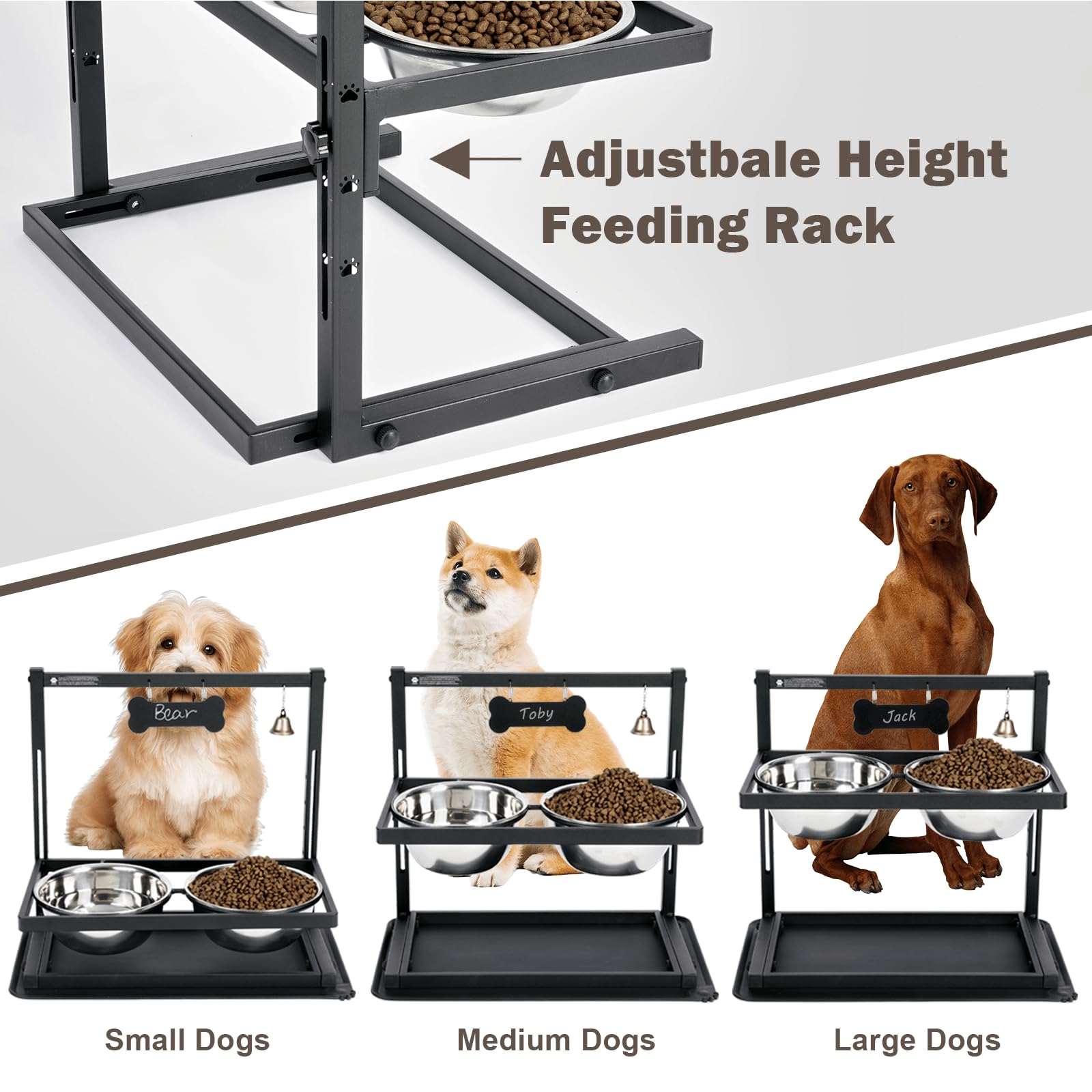 SHAINFUN Elevated Dog Bowls with Slow Feeder,Raised Dog Bowl Stand for Large Dogs Adjustable Height with Two 1700ML Stainless St