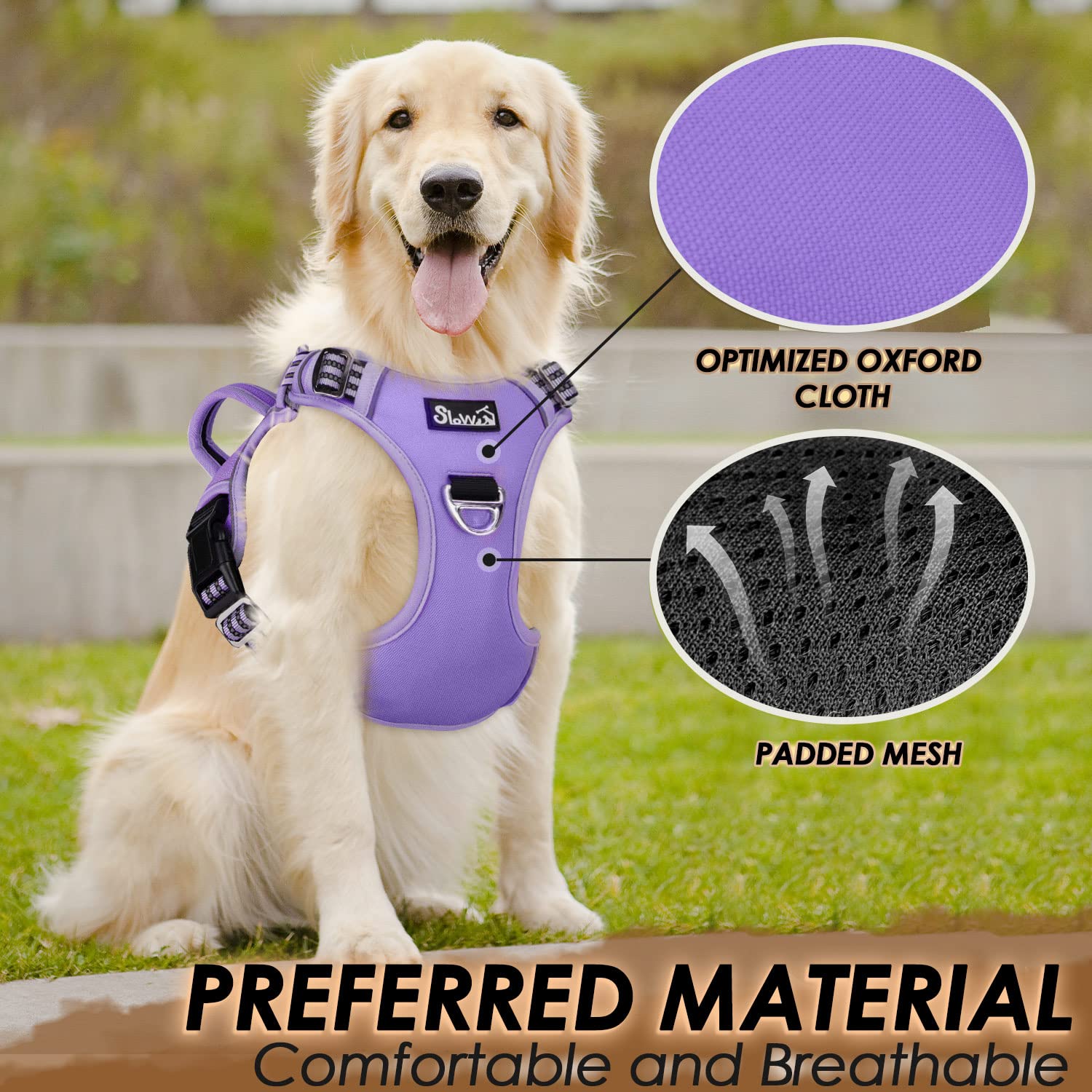 Slowton Dog Harness For Large Dogs, No Pull No Choke Pet Harness With 2 Leash Clips And Easy Control Vertical Handle, Adjustable