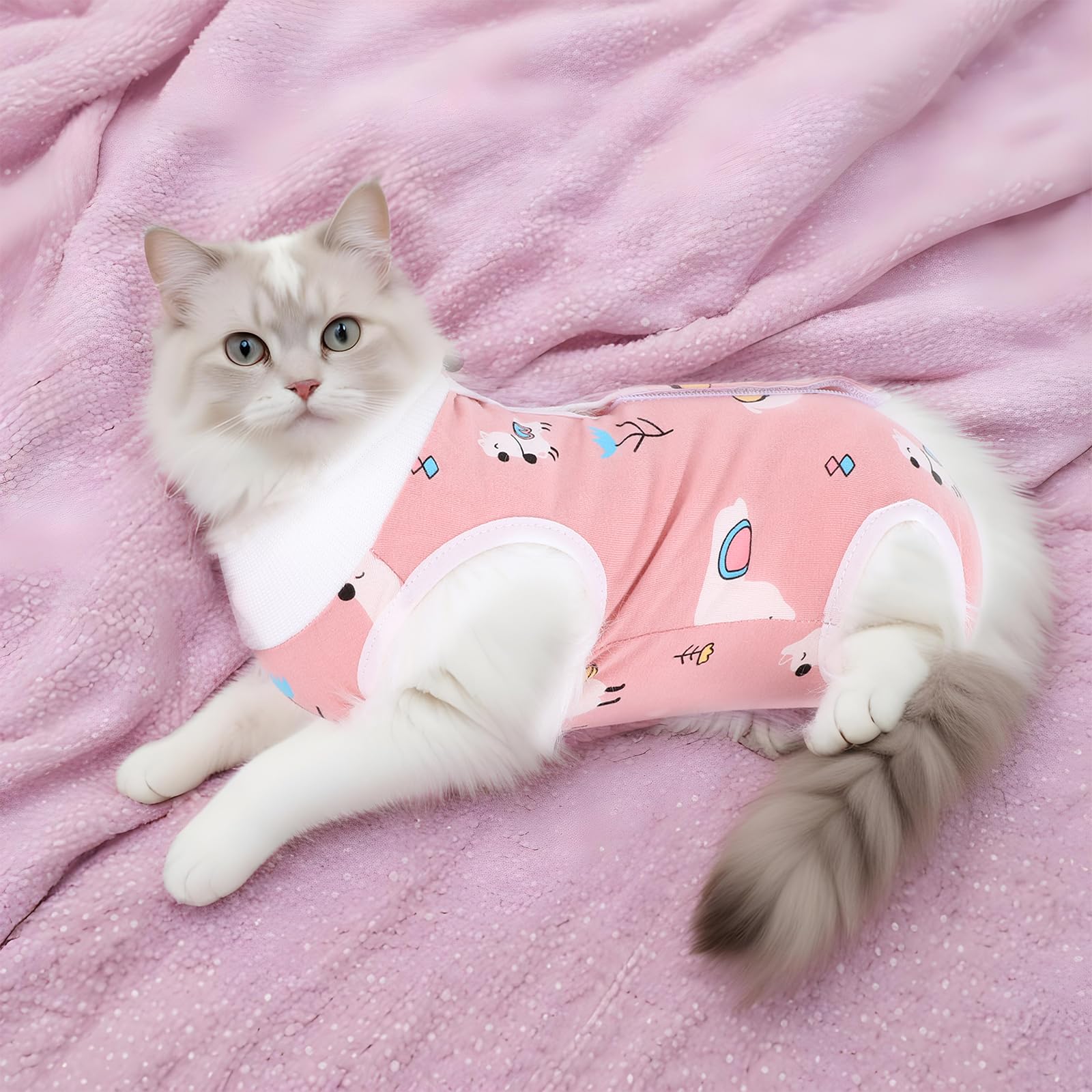 Yuanchu Cat Suit For After Surgery, Anti Licking Breathable Cat Outfits For Female Cats Cat Neuter Recovery Suit Male E-Collar A