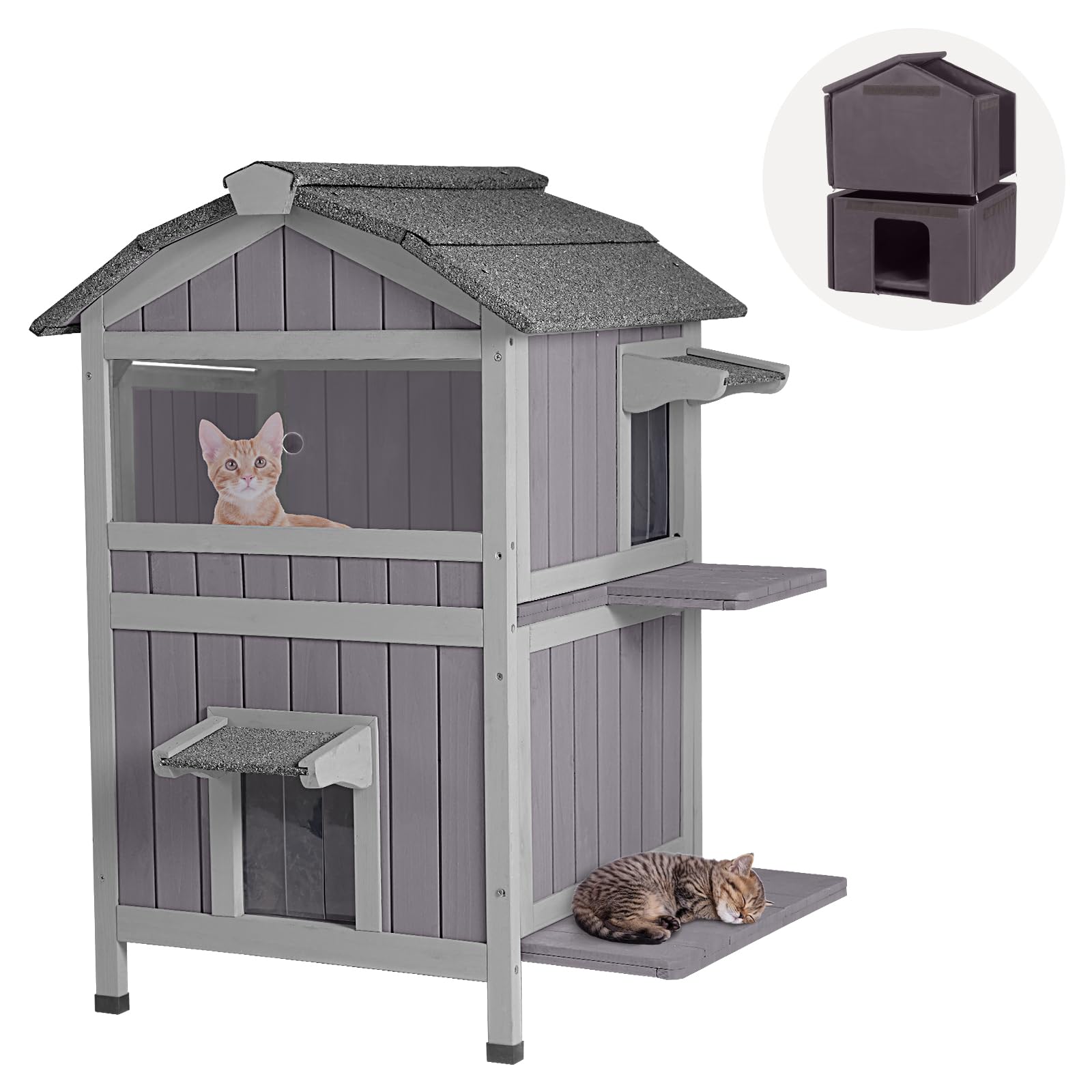 Gutinneen Outdoor Cat House Insulated For Winter Waterproof Feral Cat Shelter