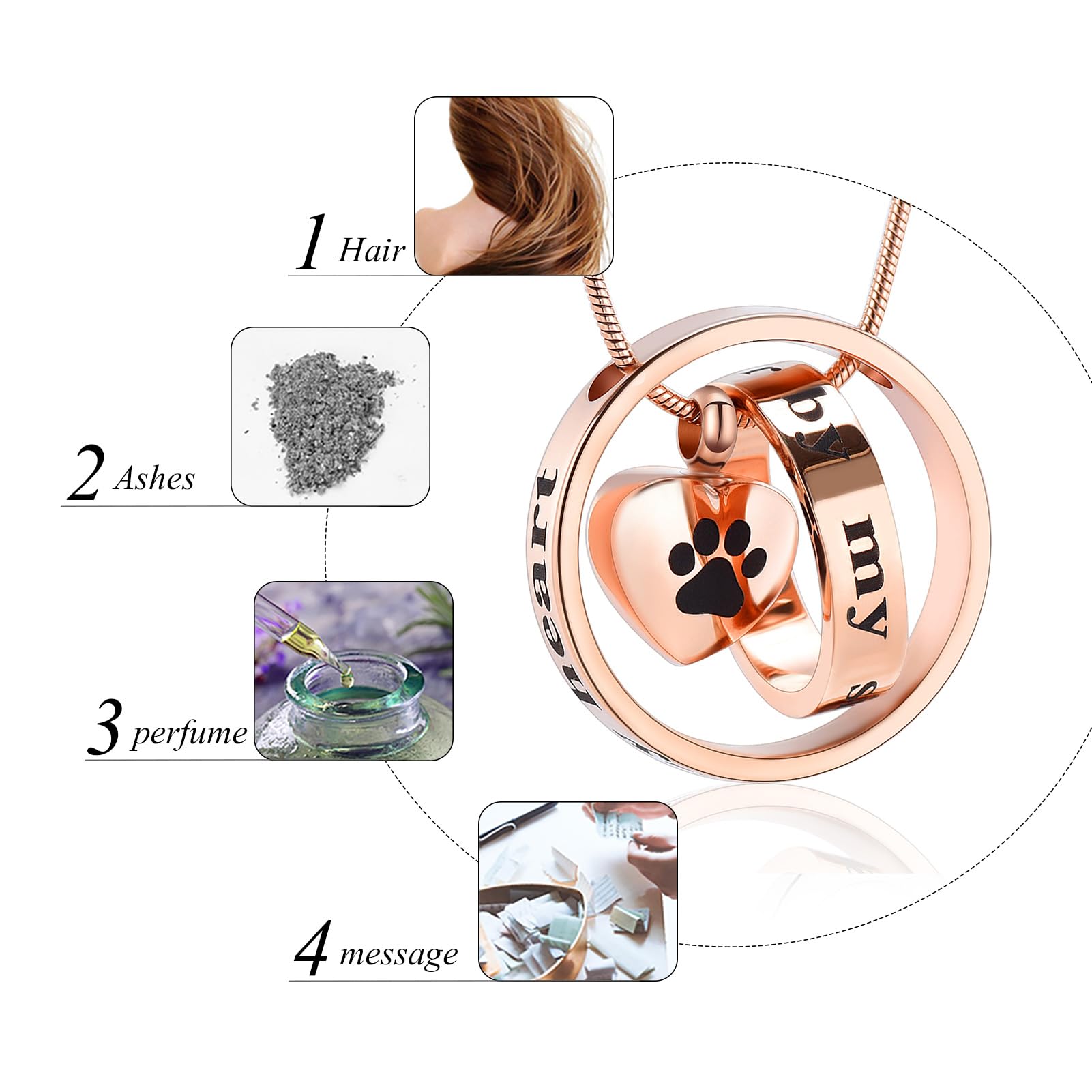 Memorial Jewelry Forever In My Heart,No Longer By My Side Pet Cremation Jewelry For Ashes Of Dog/Cat Funeral Keepsake Urn Necklace Paw Print Memorial Necklace