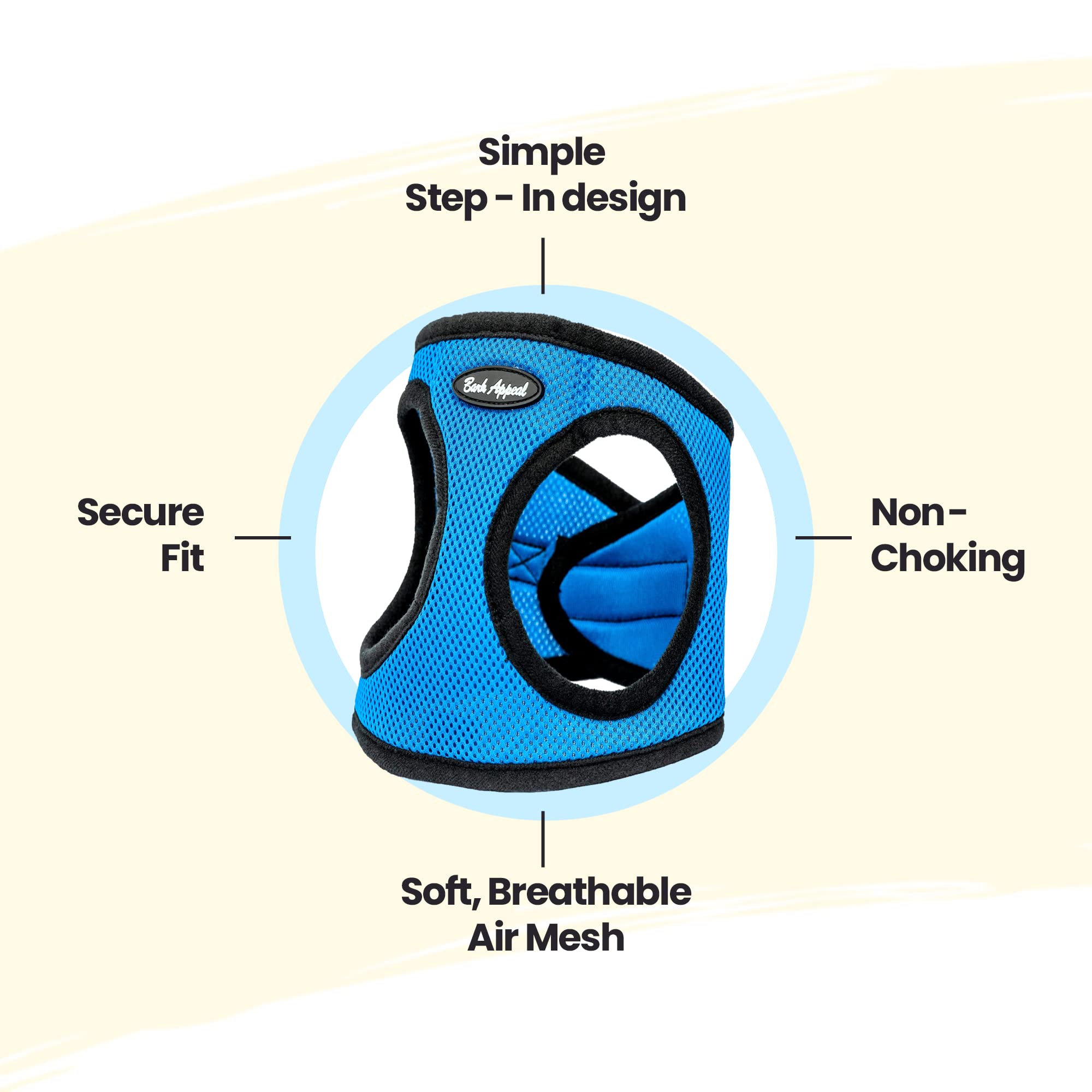 Bark Appeal Step-In Dog Harness, Mesh Step In Dog Vest Harness For Small & Medium Dogs, Non-Choking With Adjustable Heavy-Duty Buckle For Safe, Secure Fit - (Small, Blue)