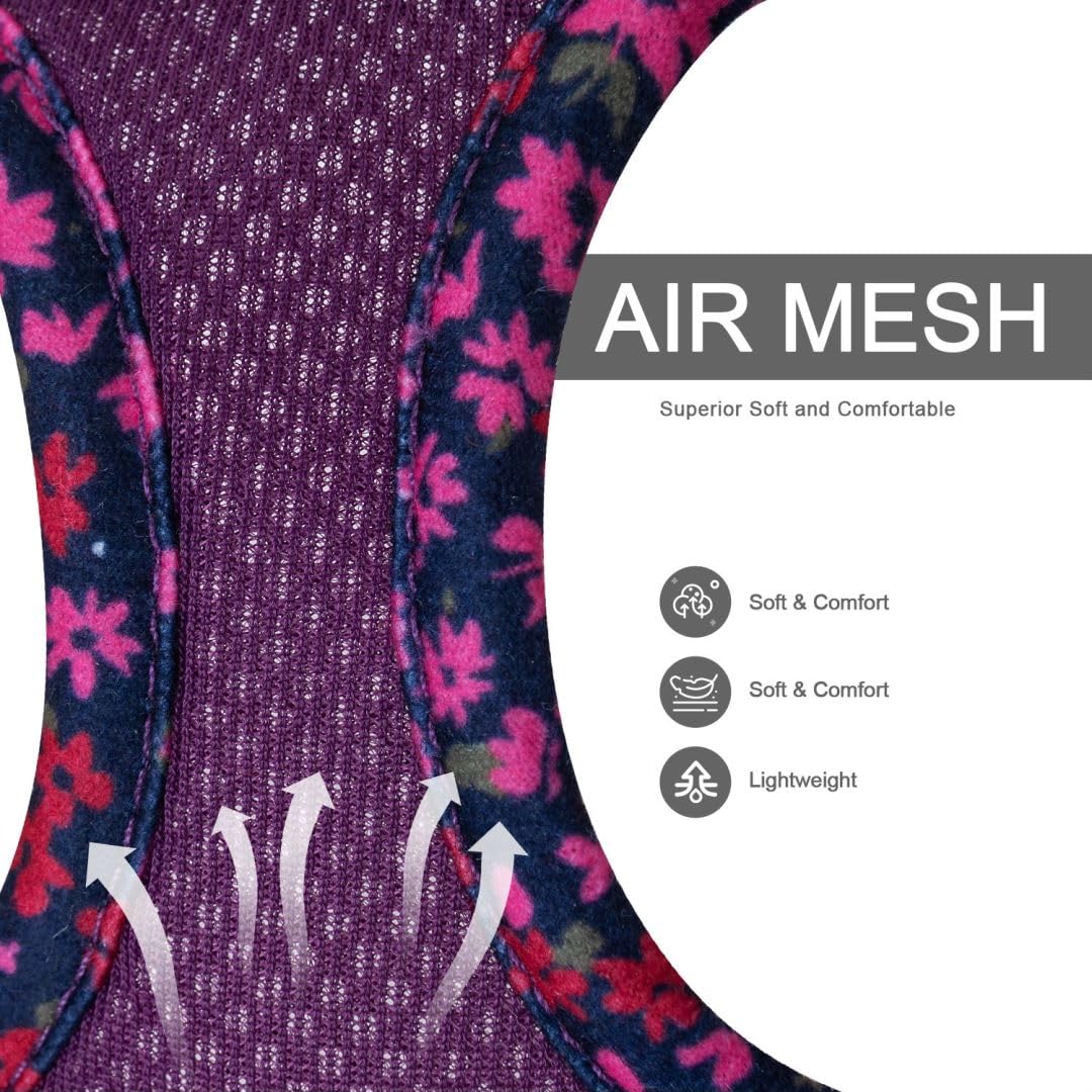 Pina Dog Harness and Leash Set - No Pull, Adjustable, Breathable Mesh Vest, Size S, Purple - Lacework