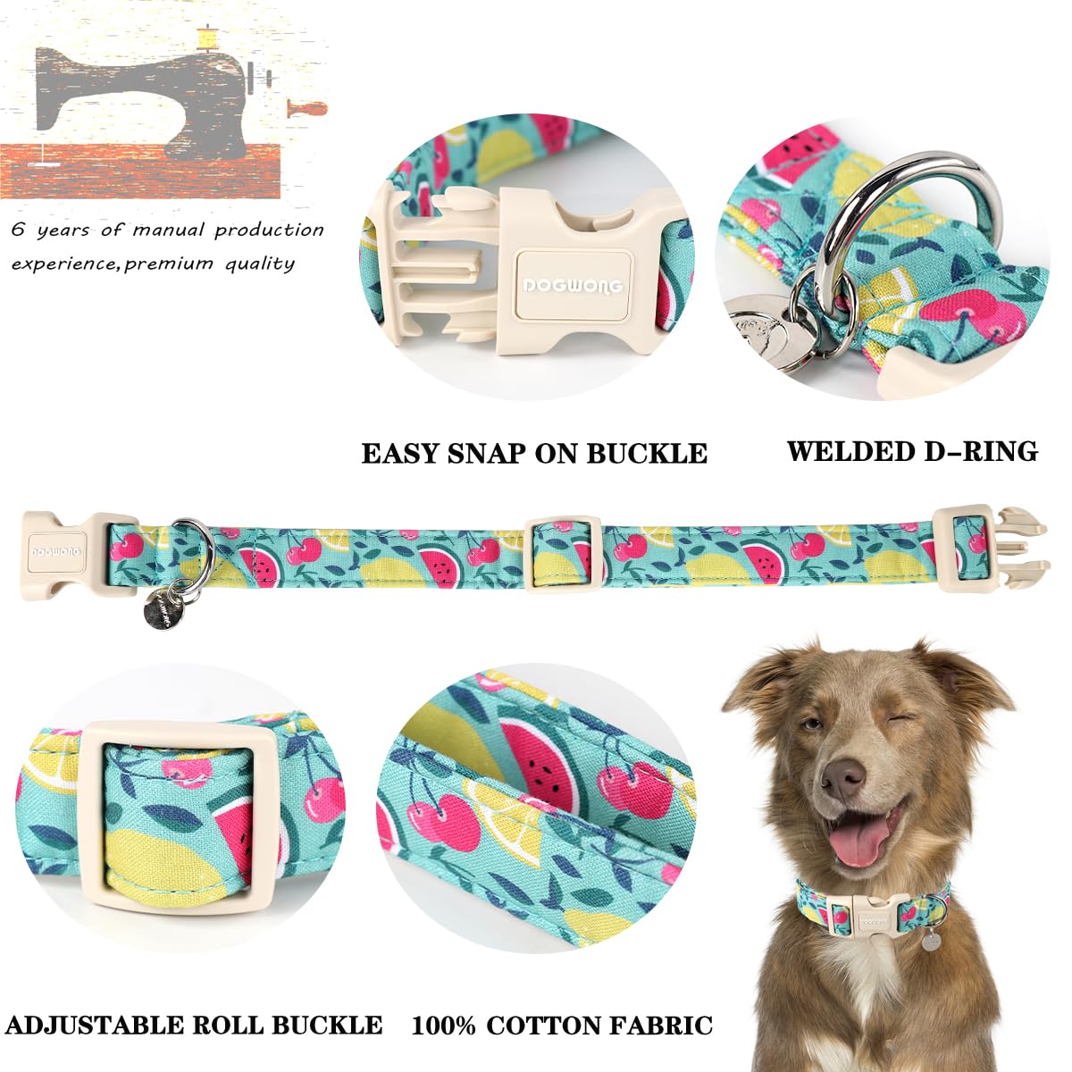 Dogwong Cotton Dog Collar, Spring Summer Dog Collar Durable Soft Natural Fabric Pet Dog Collar Cute Wedding Puppy Necklace For S