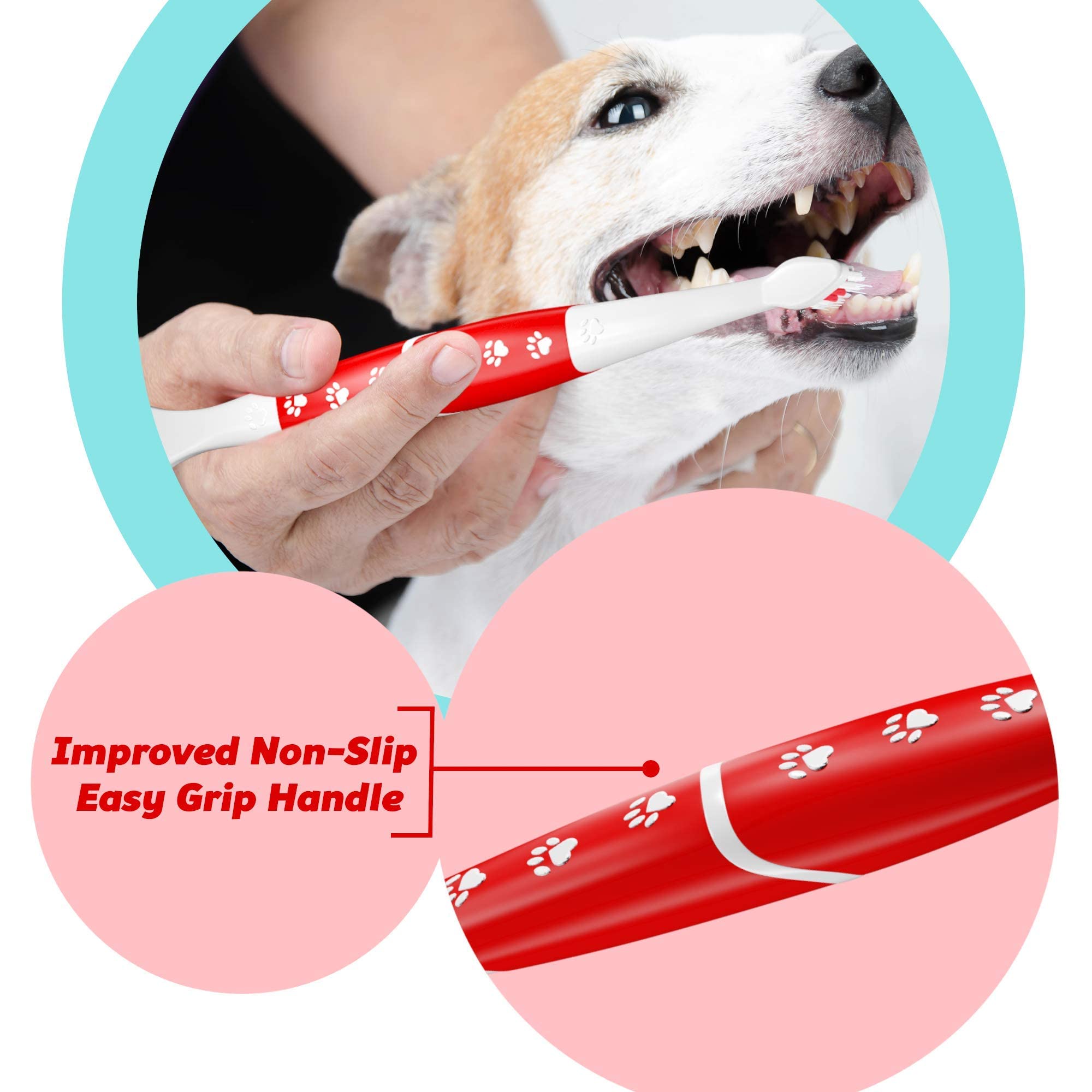 Pets & Pupps Pet Toothbrush for Dogs & Cats, Soft Bristles, Non-Slip Dual Head, Pack of 1, White & Red